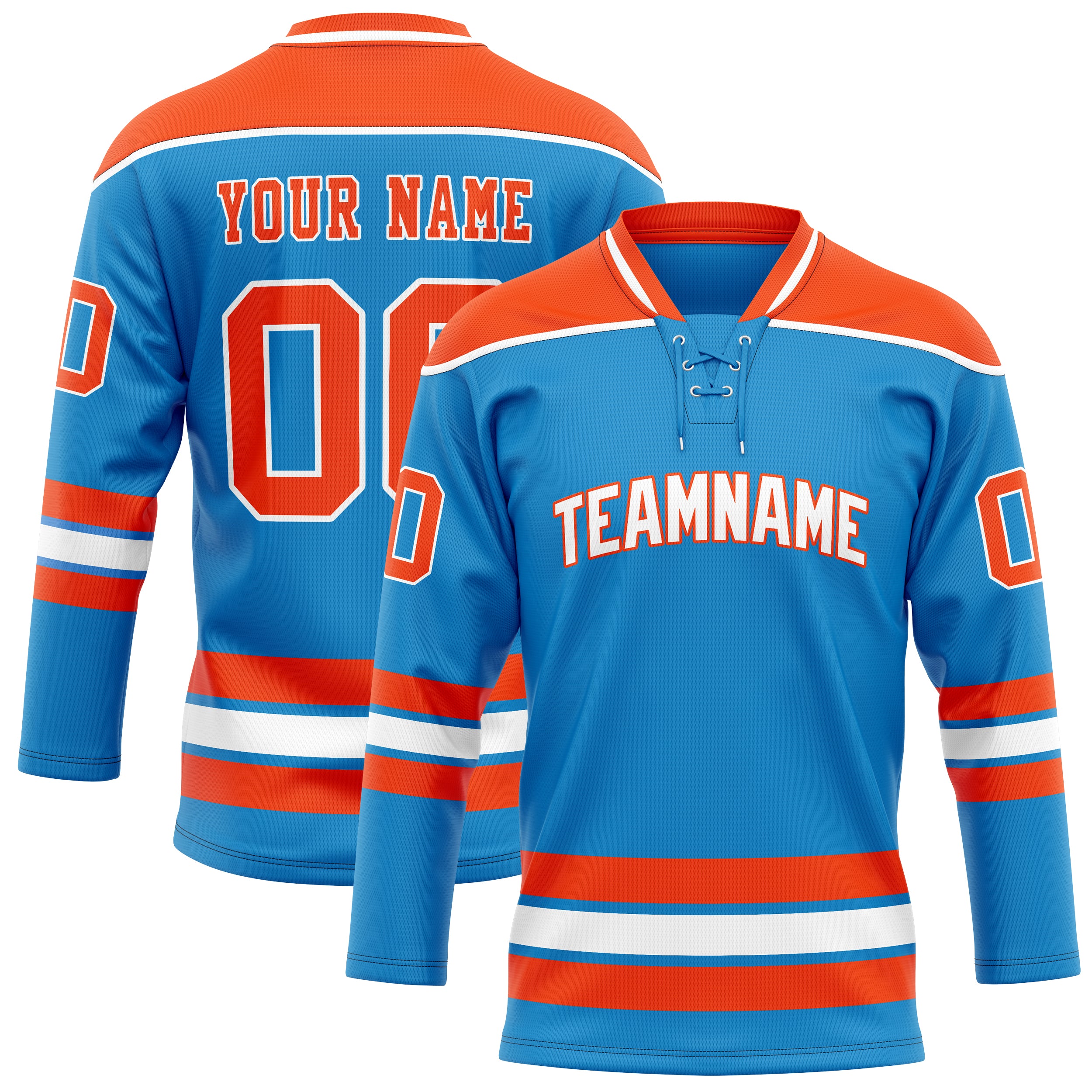 Maillot de hockey personnalisé bleu et orange uni