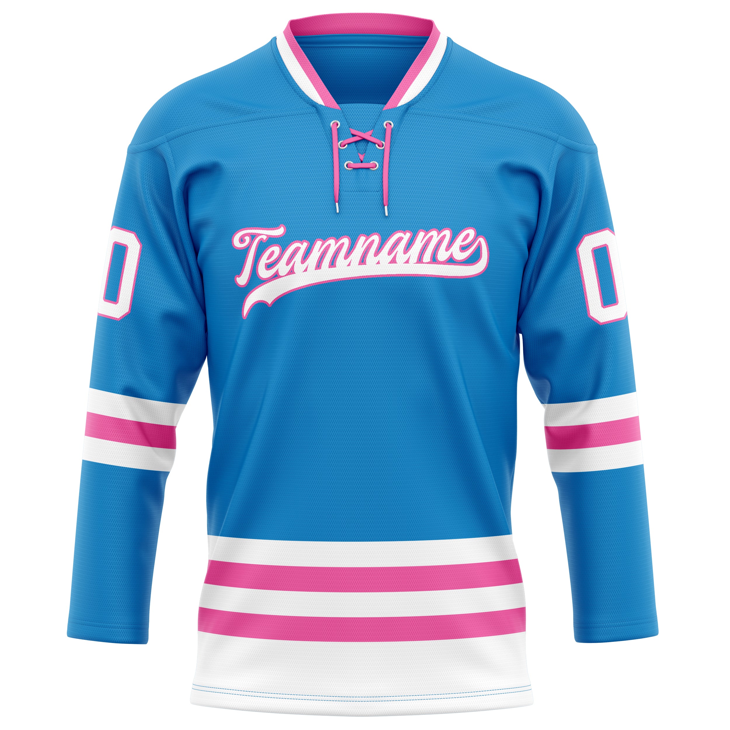 Maillot de hockey personnalisé bleu et rose uni