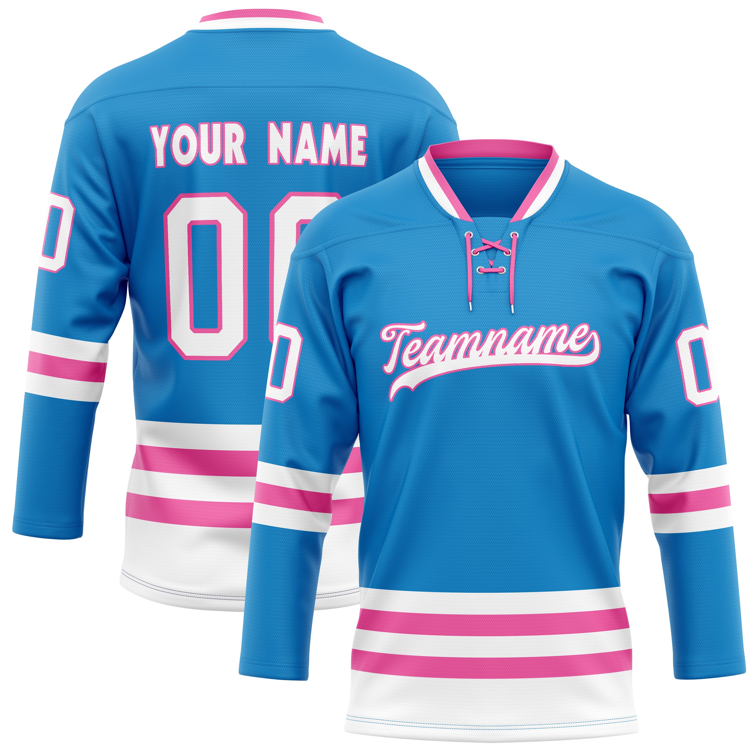 Maillot de hockey personnalisé bleu et rose uni
