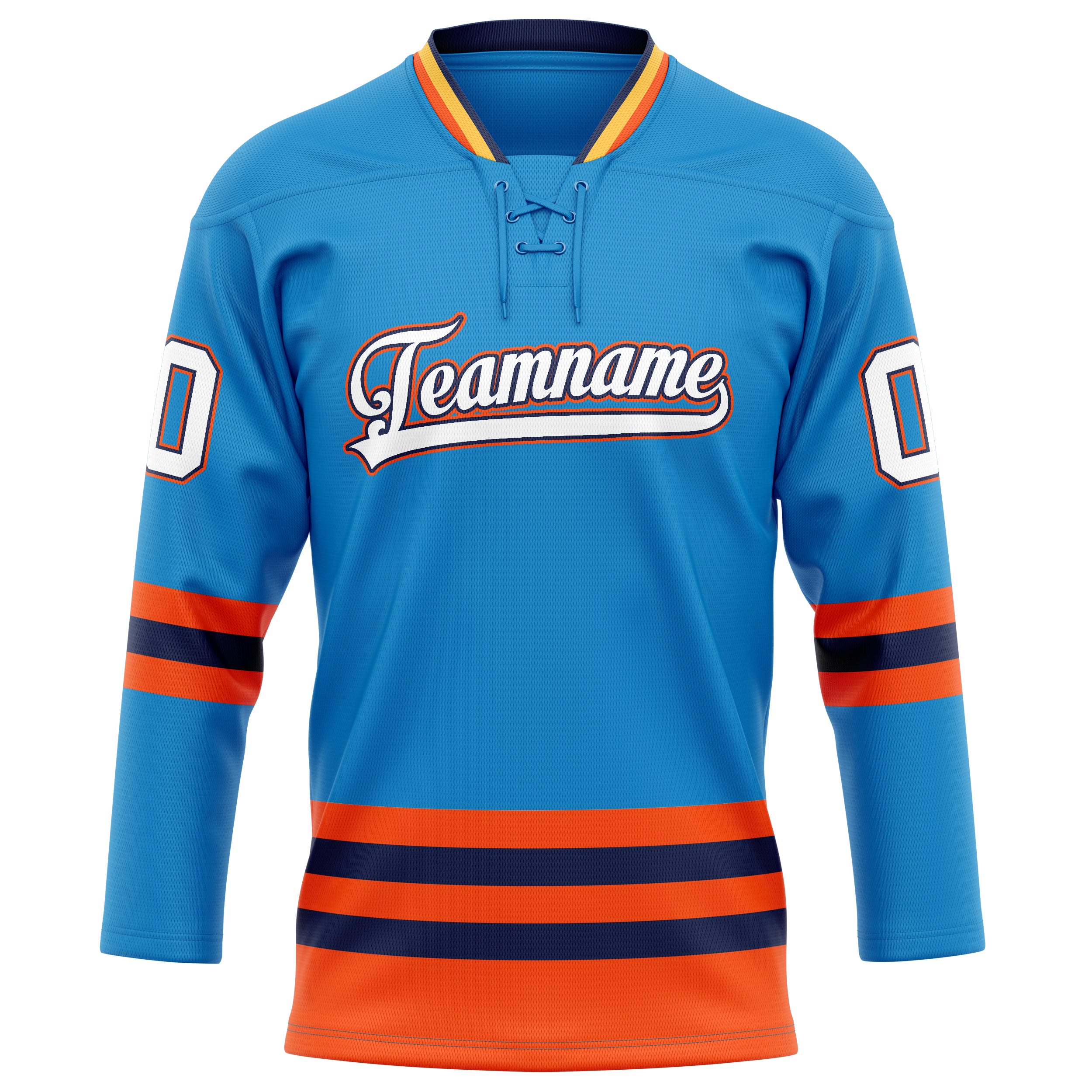 Maillot de hockey personnalisé bleu et orange uni