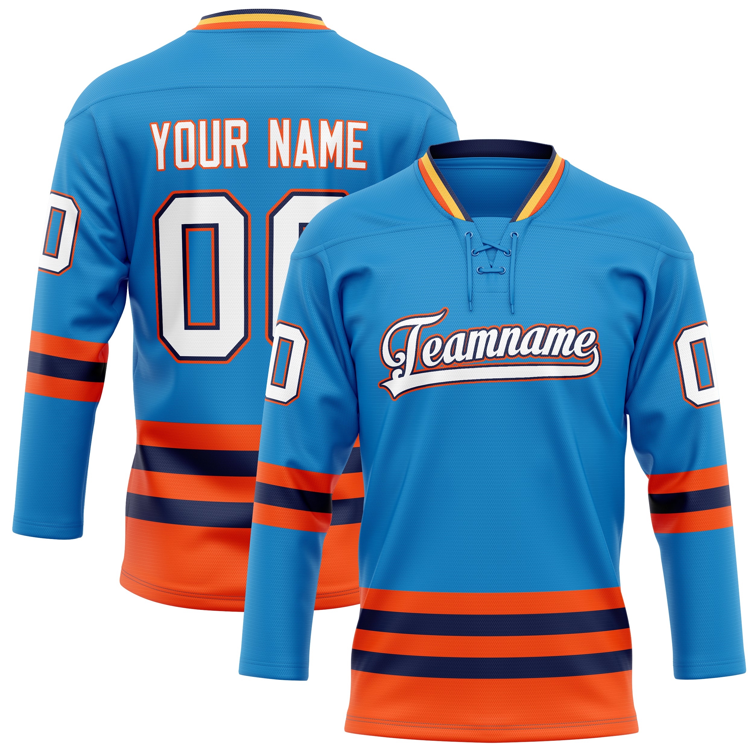 Maillot de hockey personnalisé bleu et orange uni