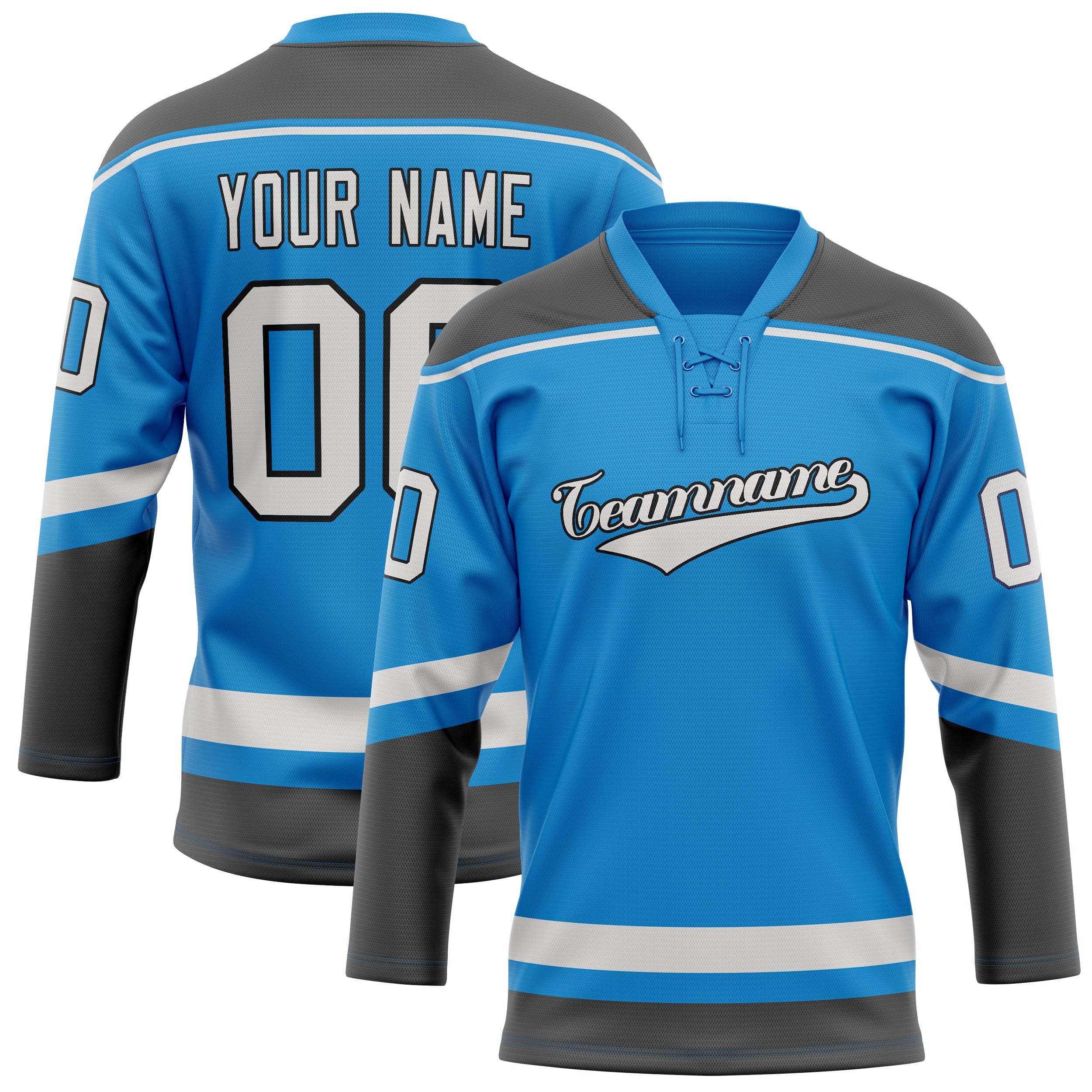 Maillot de hockey personnalisé bleu et gris uni