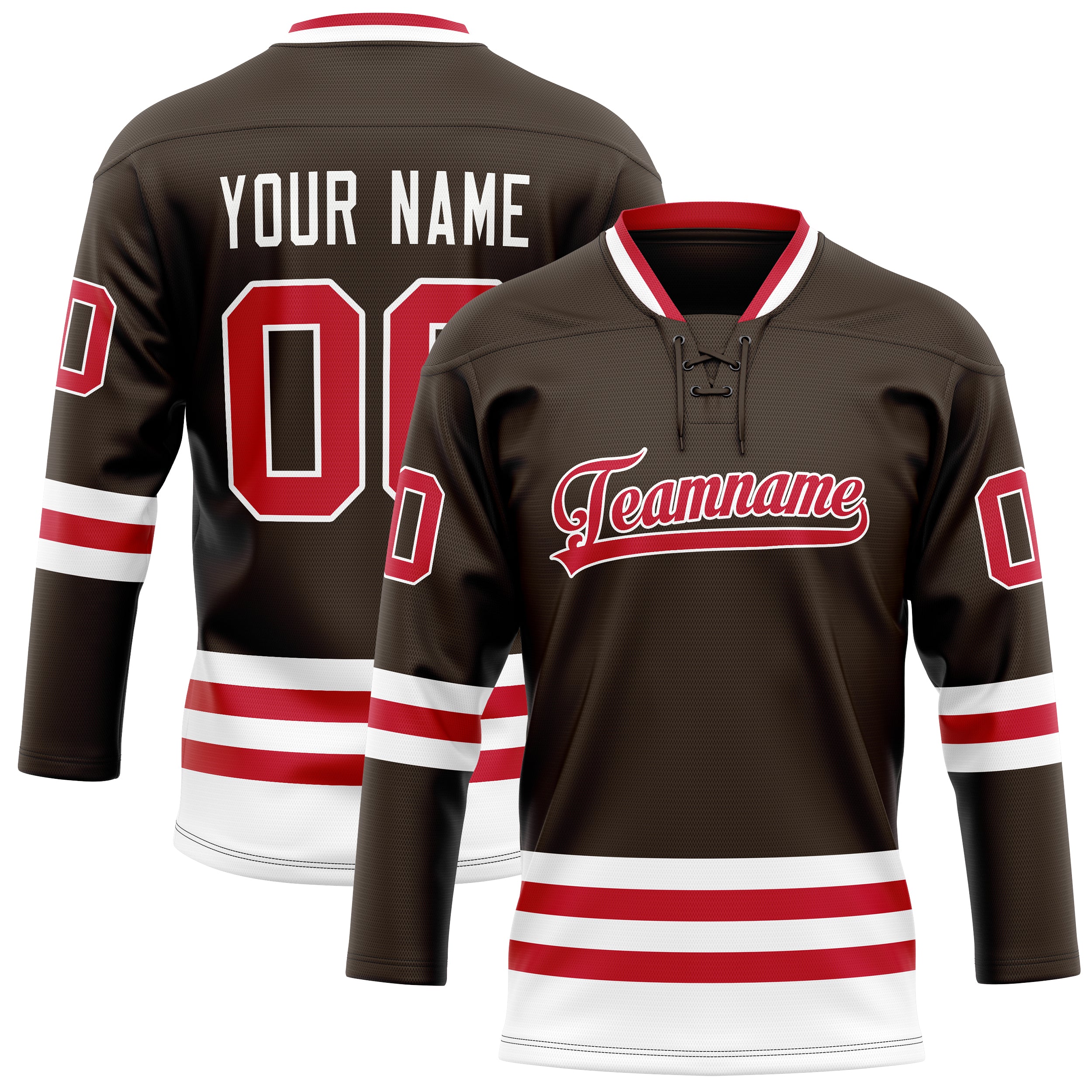 Maillot de hockey personnalisé marron et rouge uni