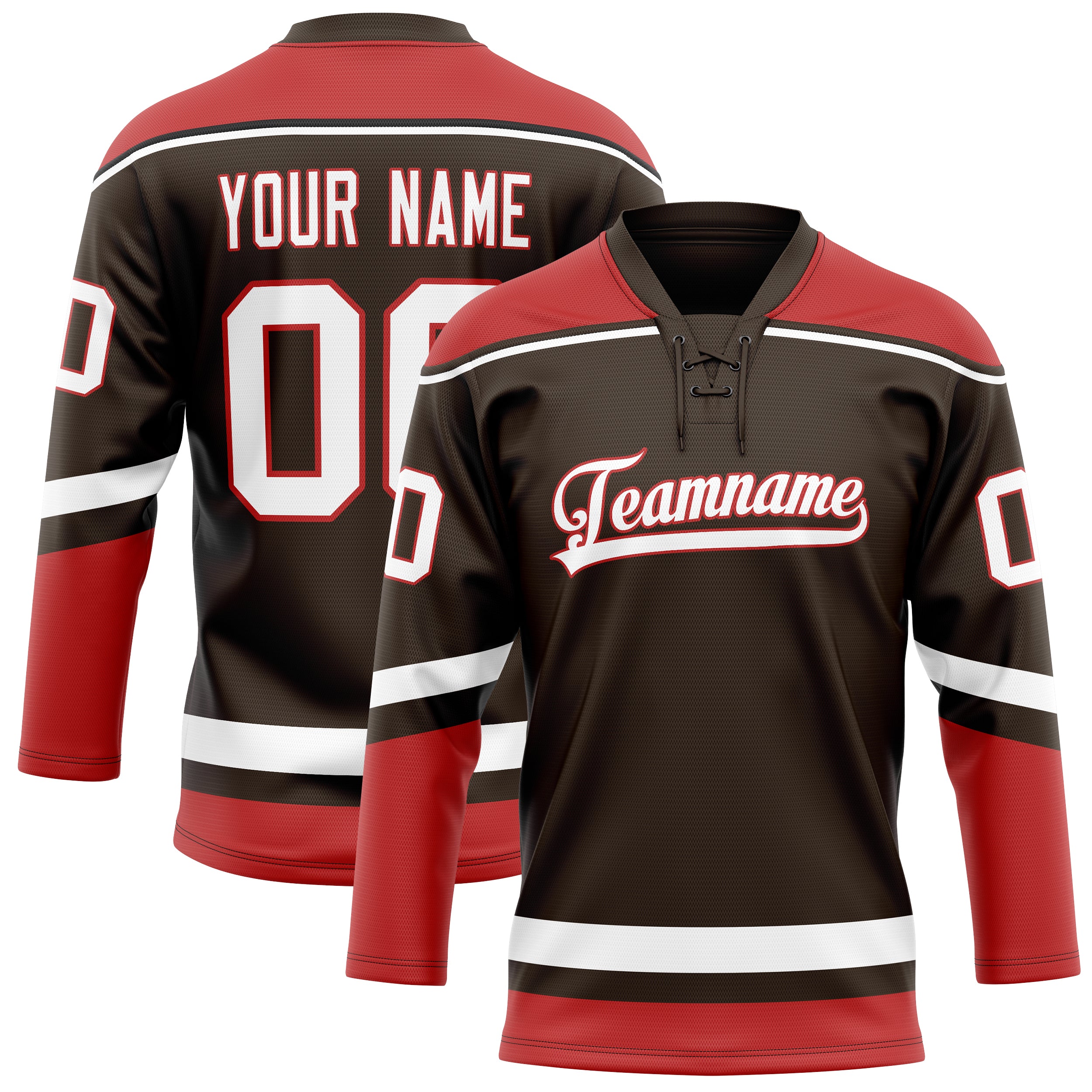 Maillot de hockey personnalisé marron et rouge uni