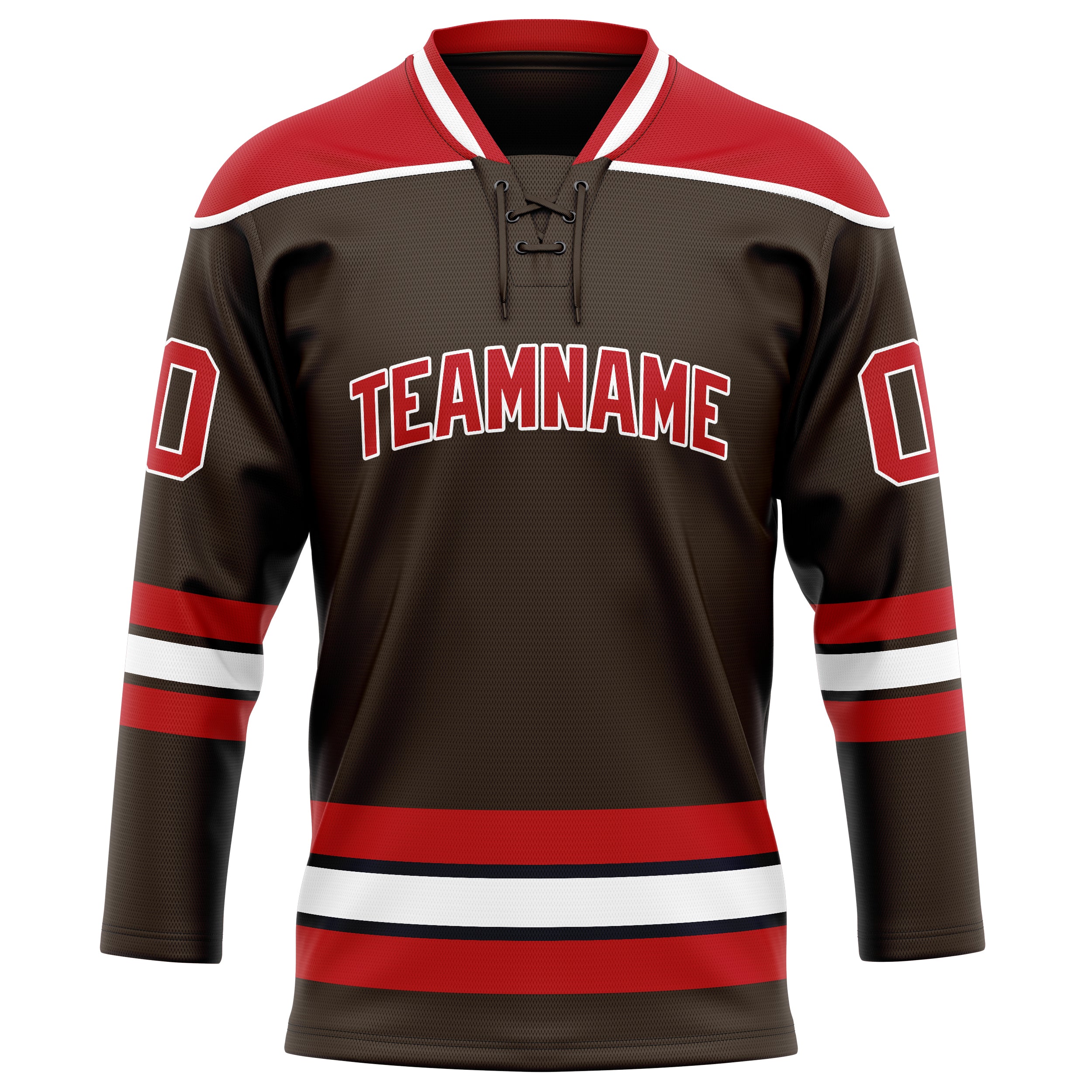 Maillot de hockey personnalisé marron et rouge uni