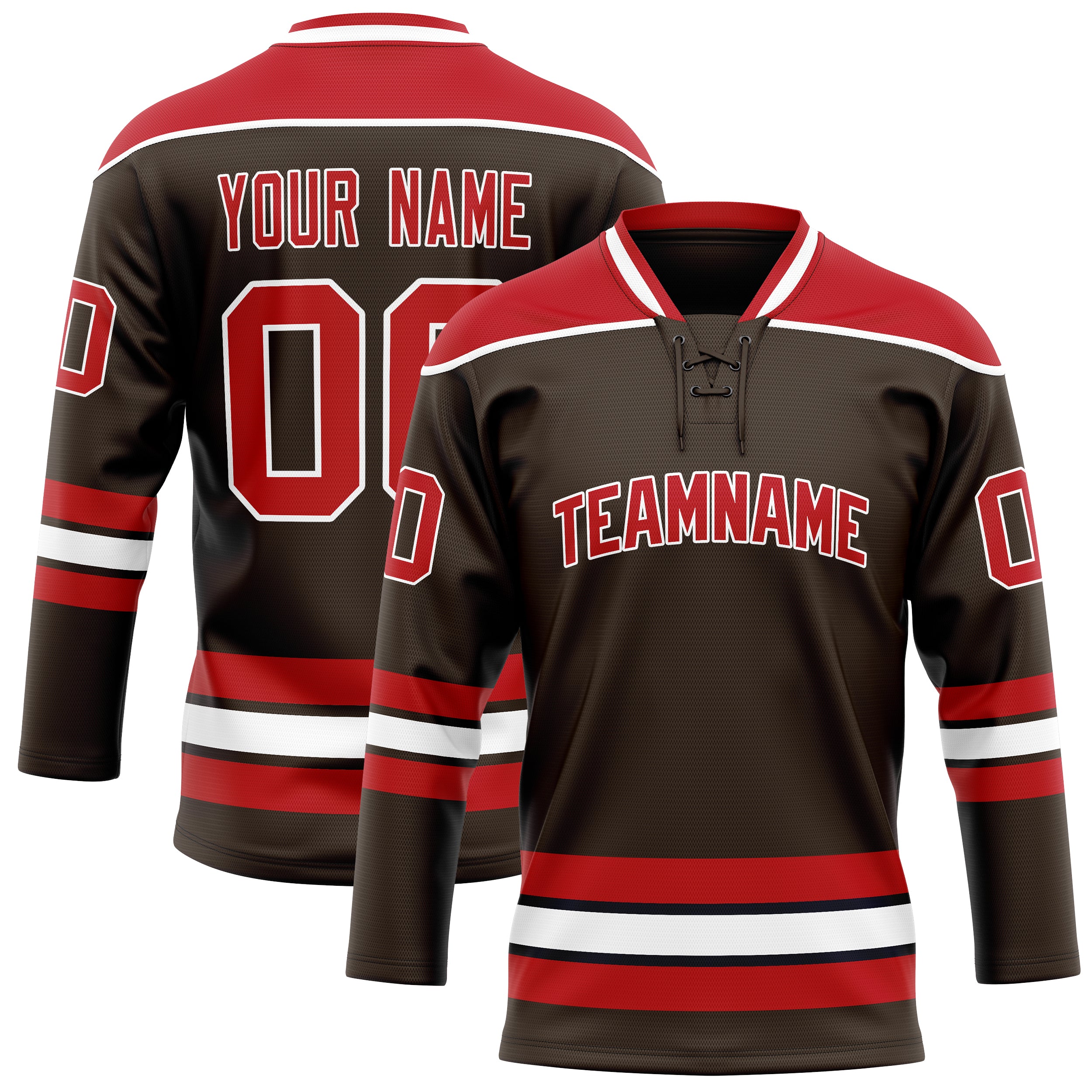 Maillot de hockey personnalisé marron et rouge uni