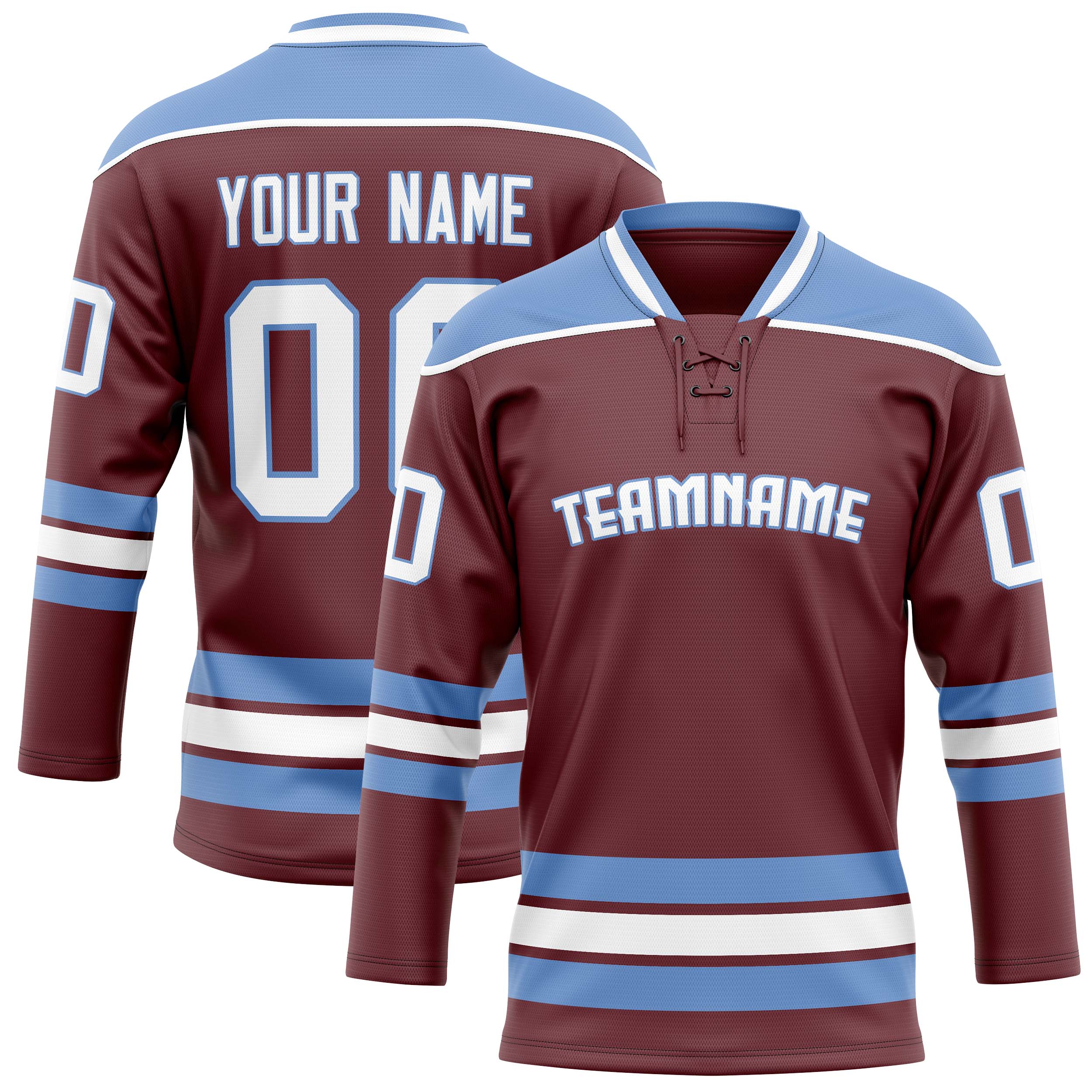 Maillot de hockey personnalisé marron et bleu clair uni