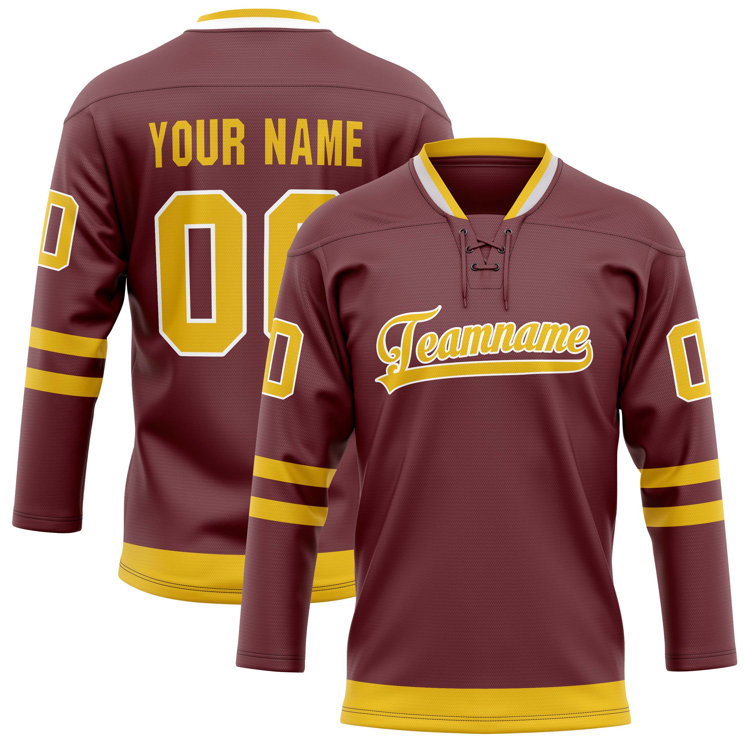 Maillot de hockey personnalisé marron et or uni