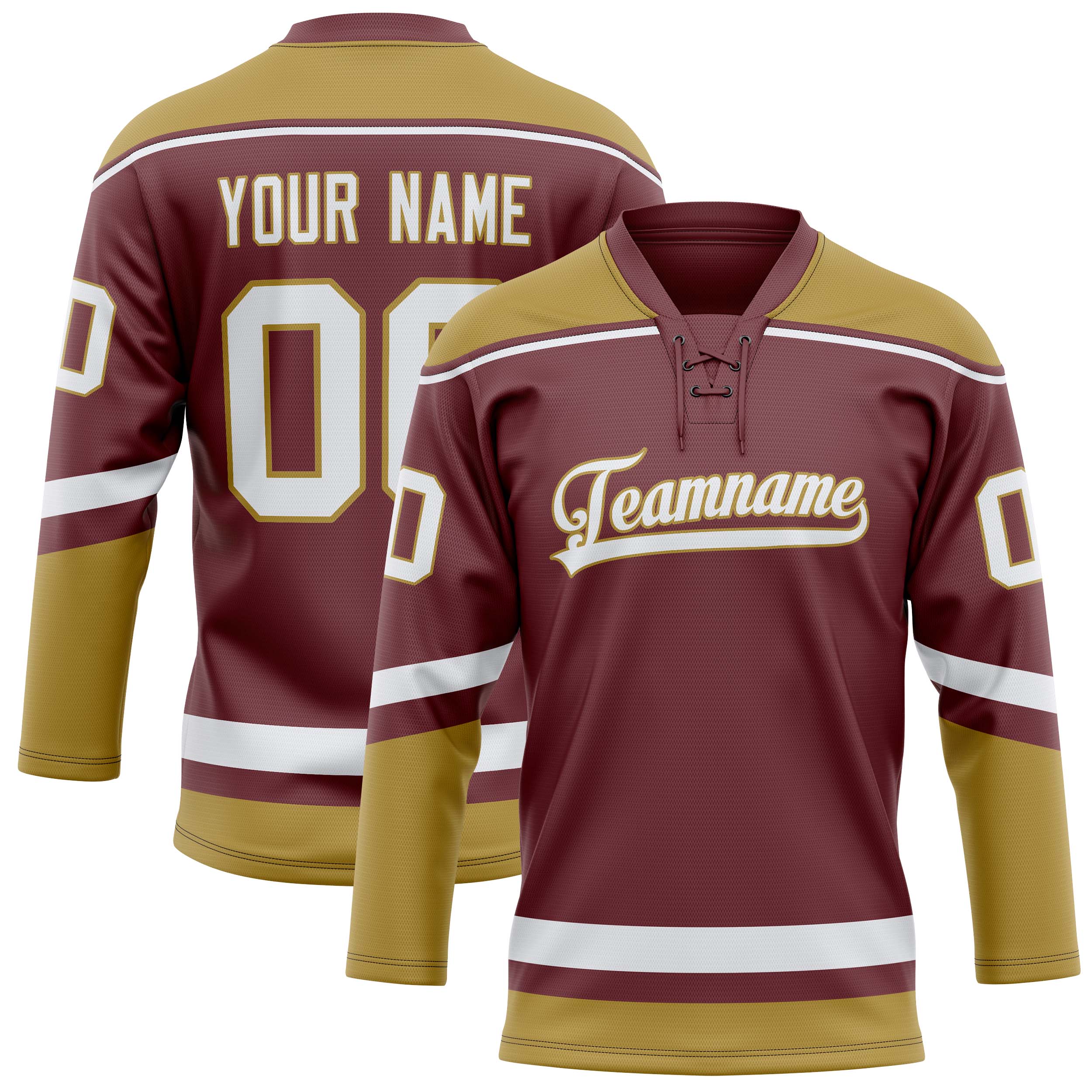 Maillot de hockey personnalisé marron et or uni