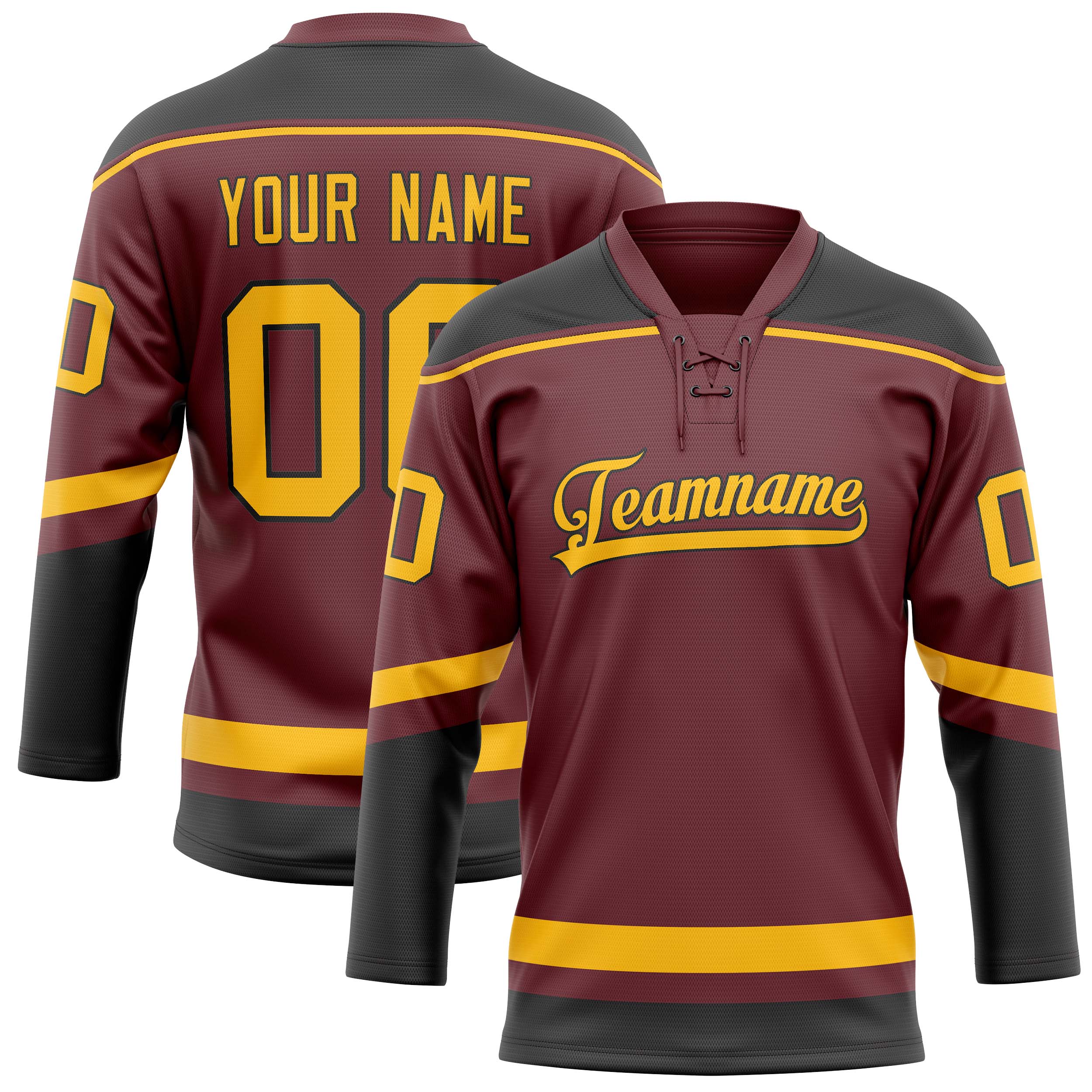 Maillot de hockey personnalisé marron et or uni