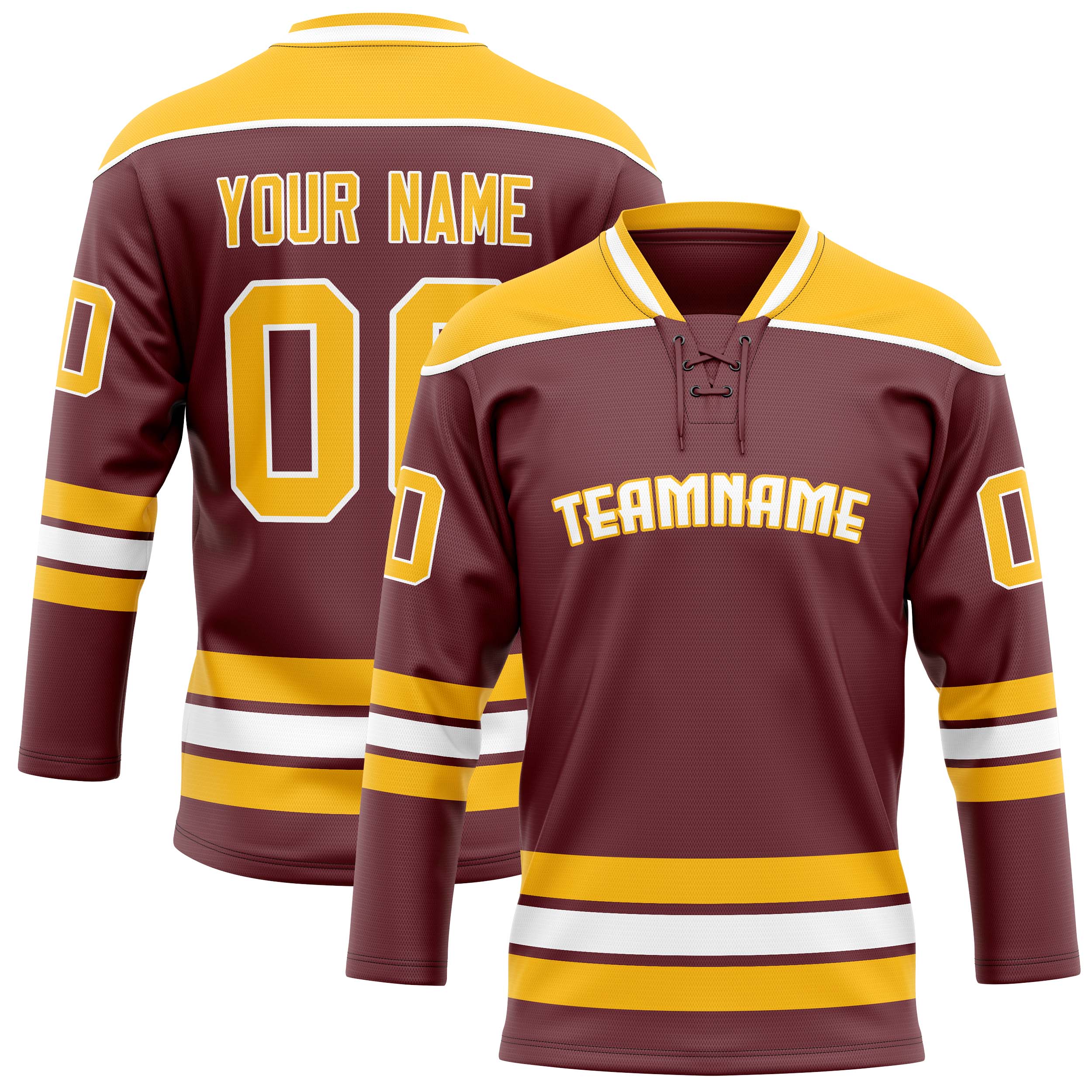 Maillot de hockey personnalisé marron et or uni