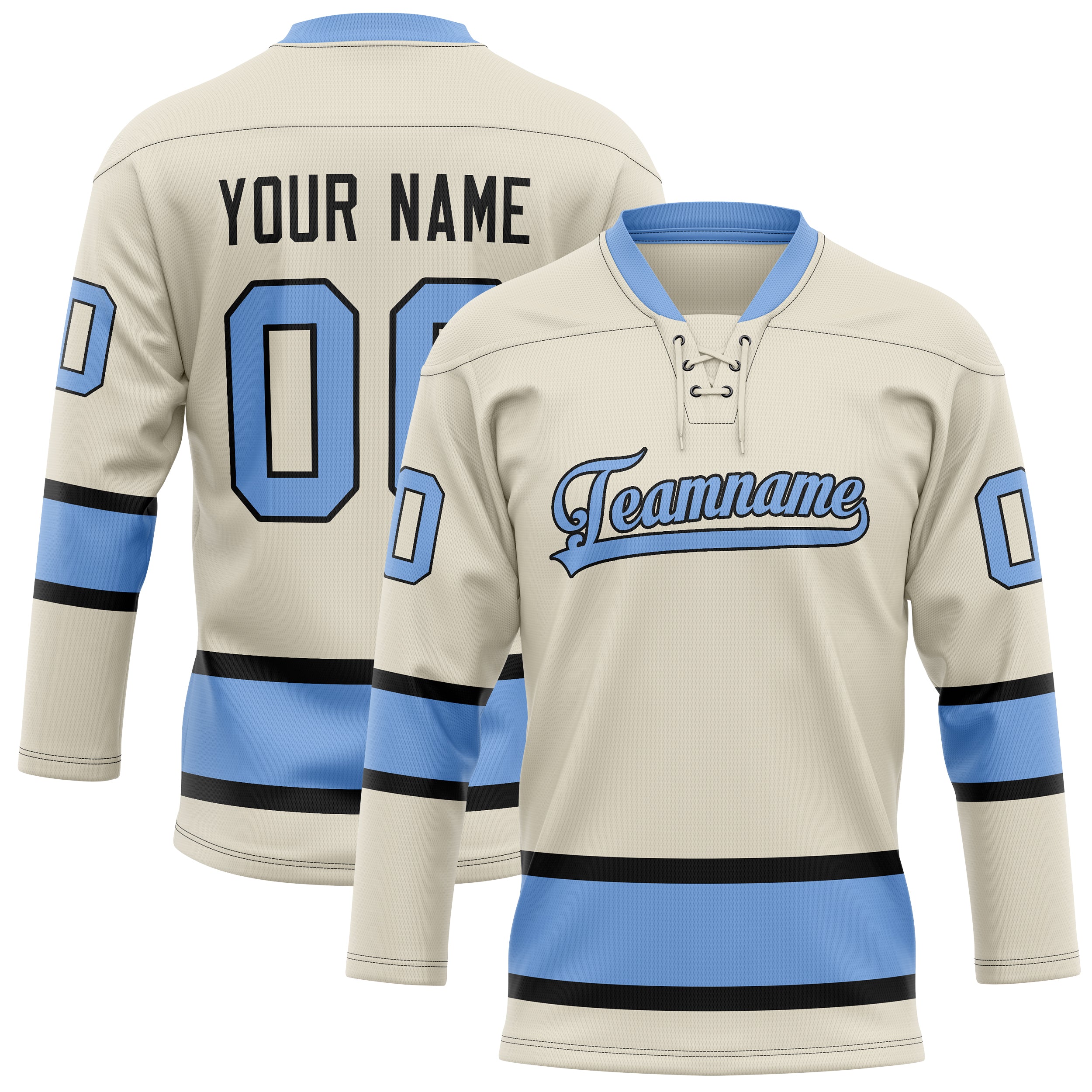 Maillot de hockey personnalisé crème et bleu clair uni