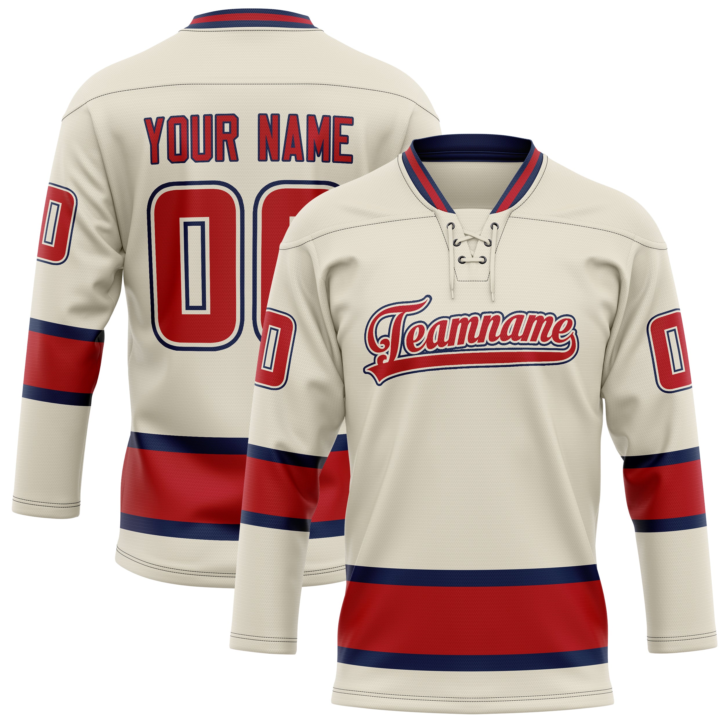 Maillot de hockey personnalisé crème et rouge uni