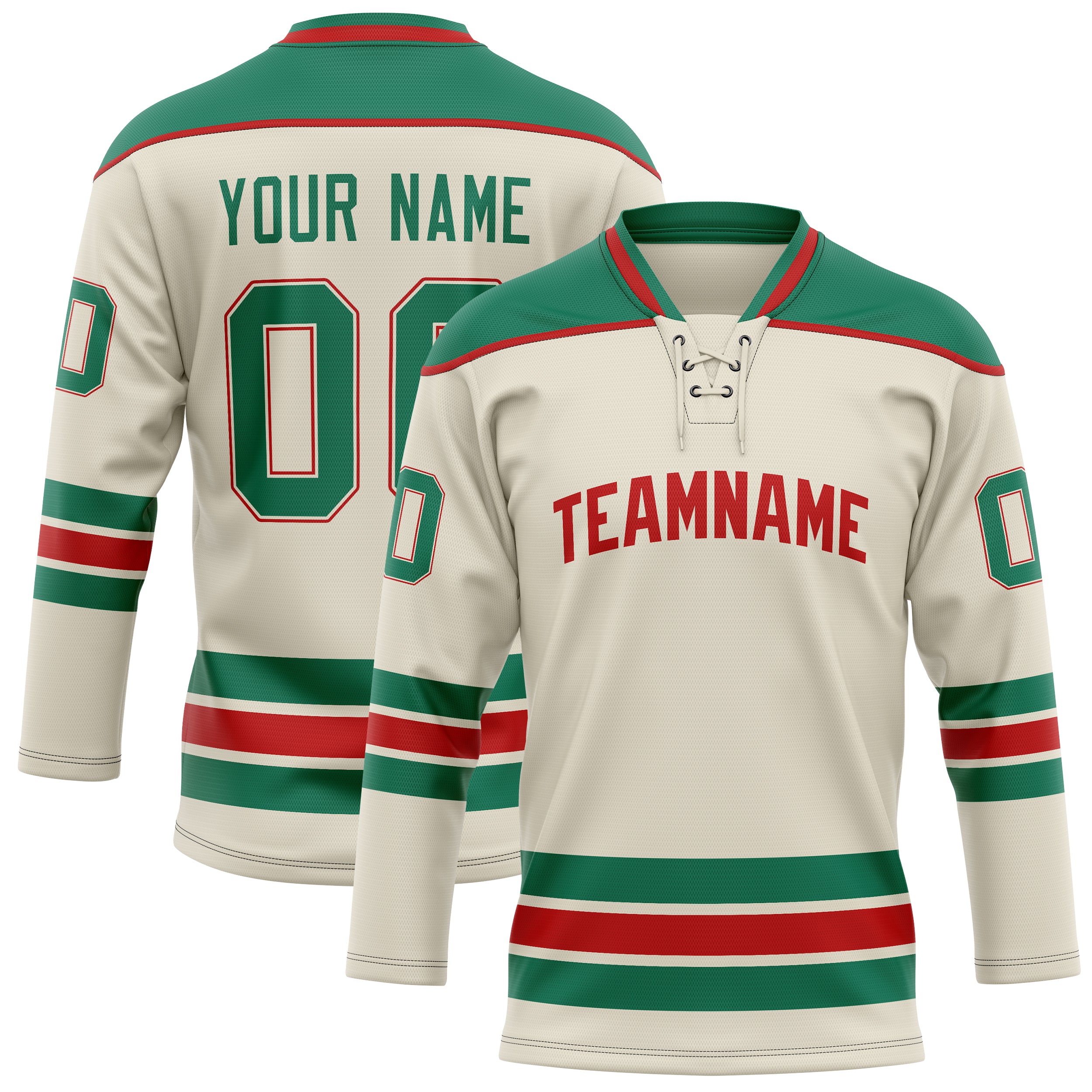Maillot de hockey personnalisé crème et vert Kelly uni