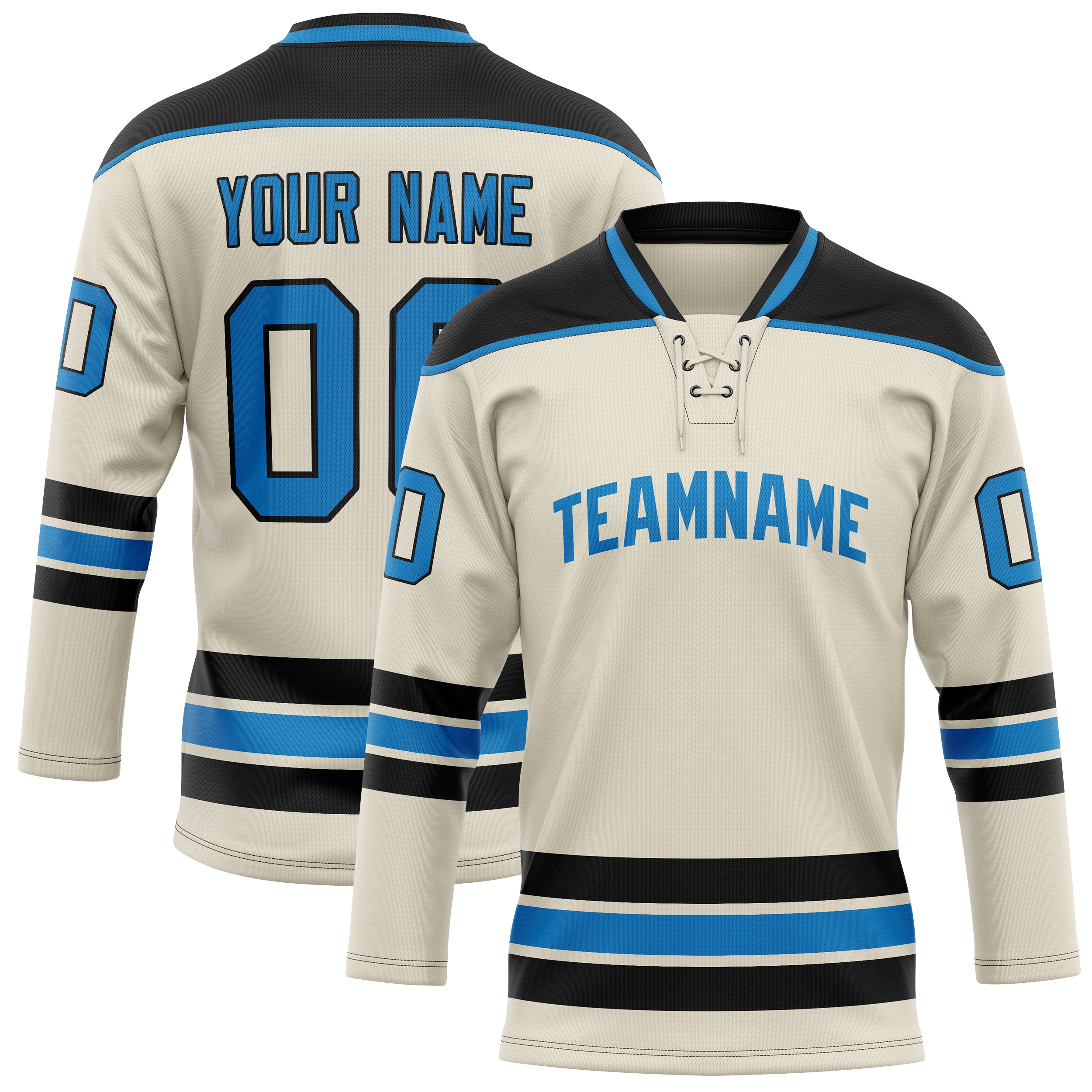 Maillot de hockey personnalisé crème bleu uni