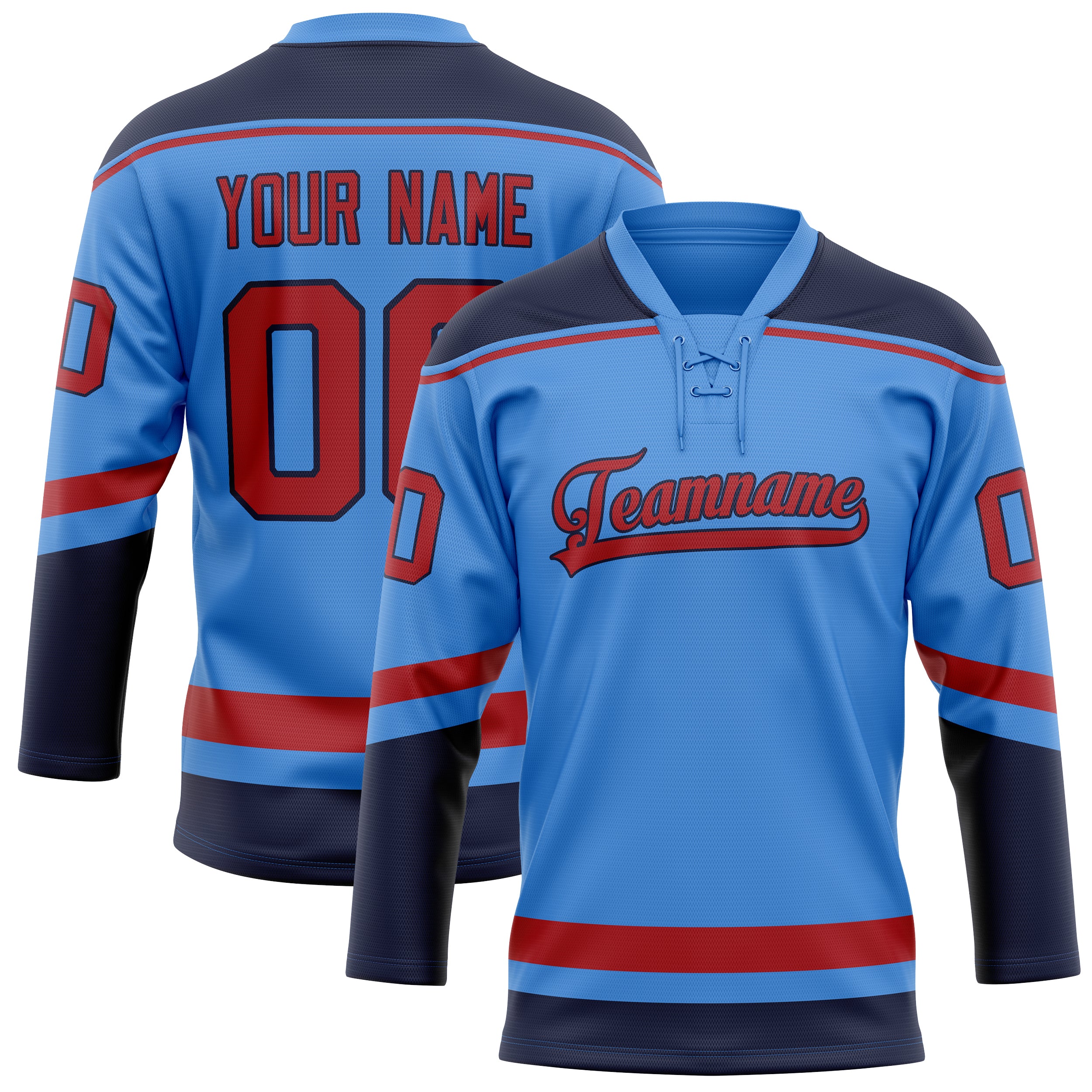 Maillot de hockey personnalisé bleu électrique et rouge uni