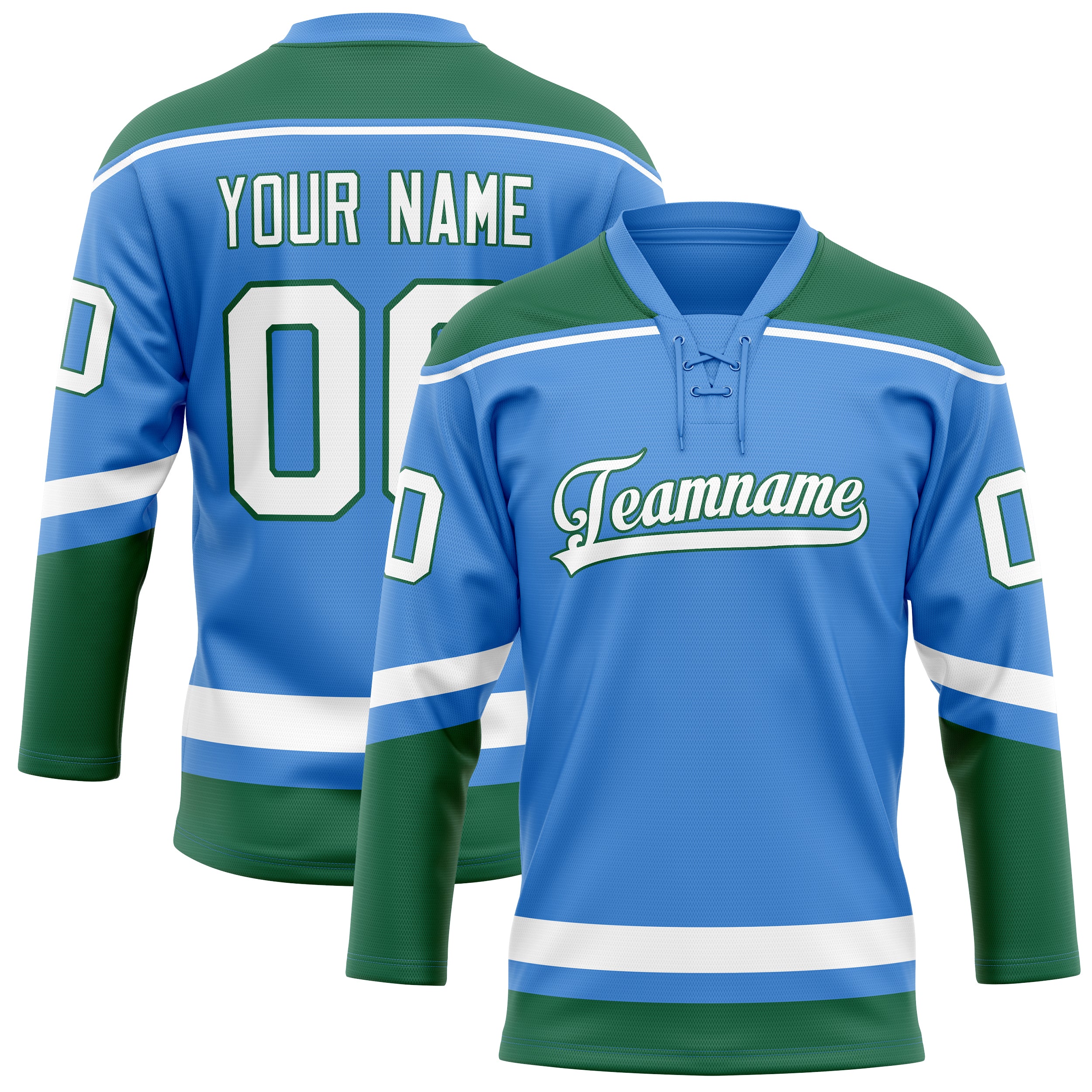 Maillot de hockey personnalisé bleu électrique et vert Kelly uni