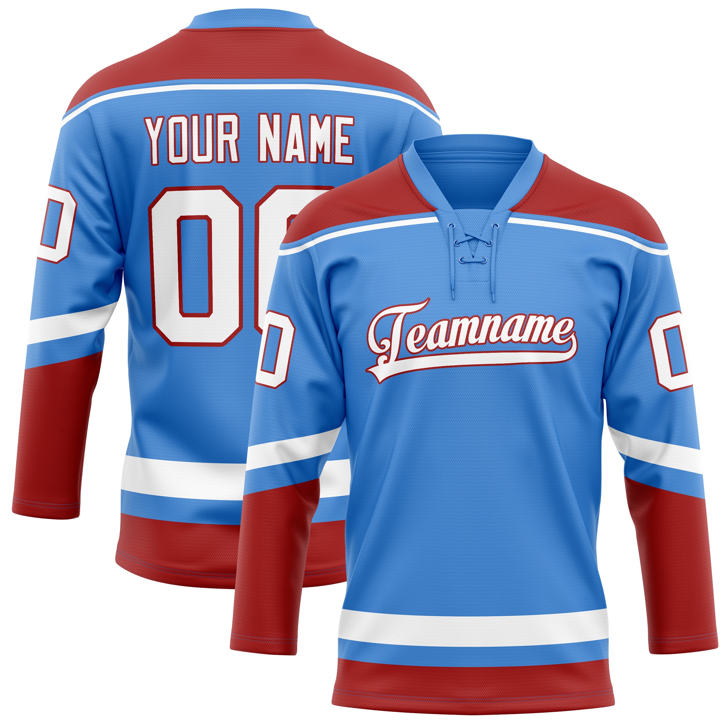 Maillot de hockey personnalisé bleu électrique et rouge uni