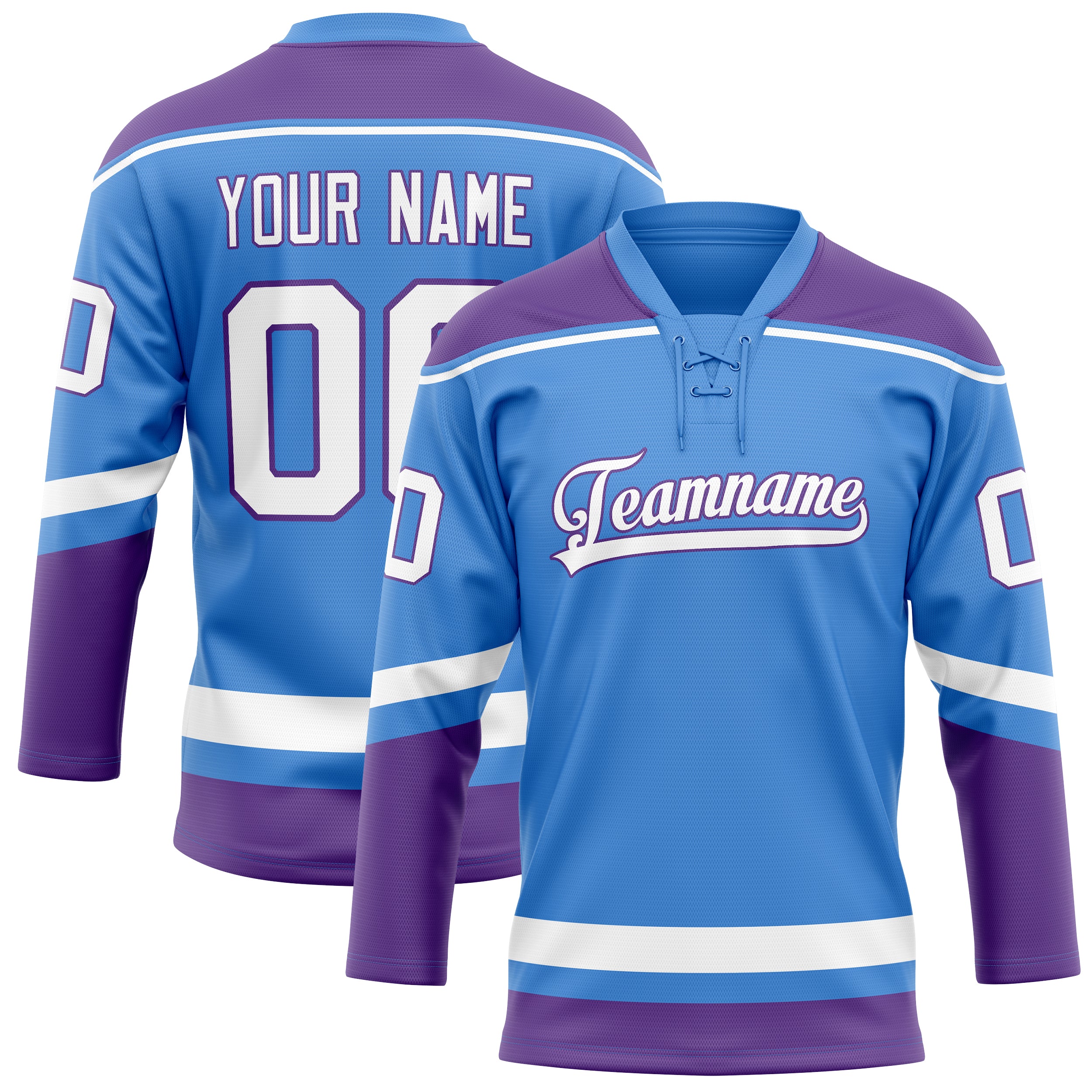 Maillot de hockey personnalisé bleu électrique et violet uni