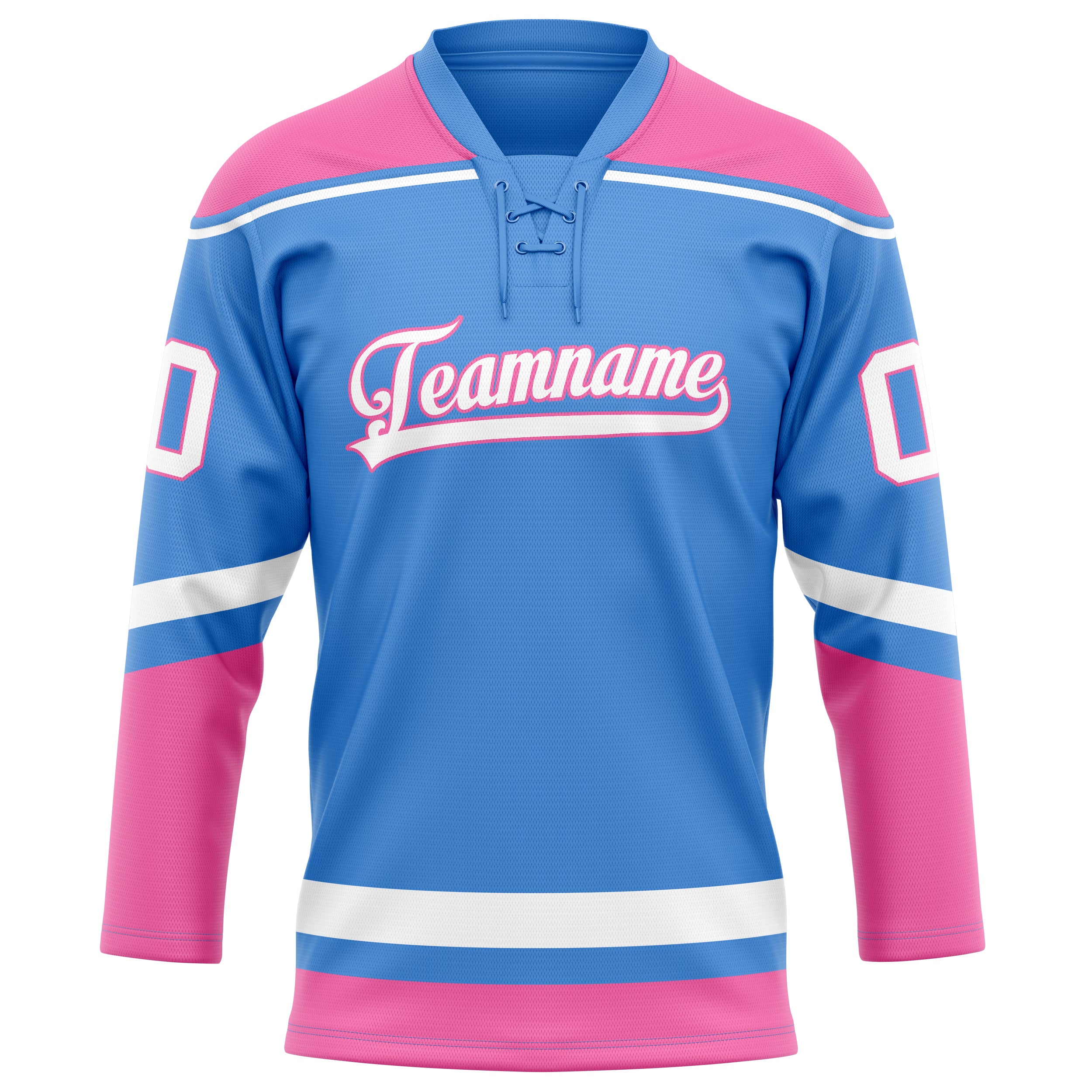 Maillot de hockey personnalisé bleu électrique et rose uni