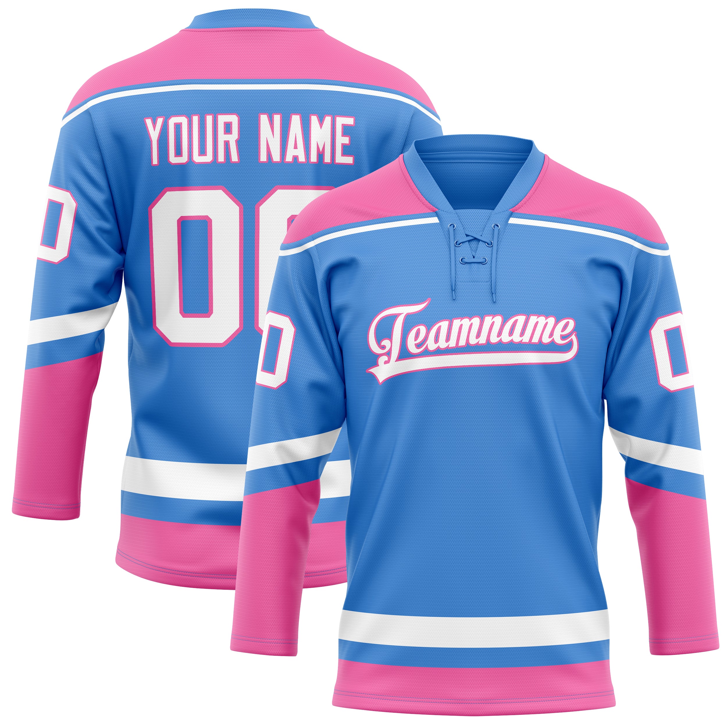 Maillot de hockey personnalisé bleu électrique et rose uni