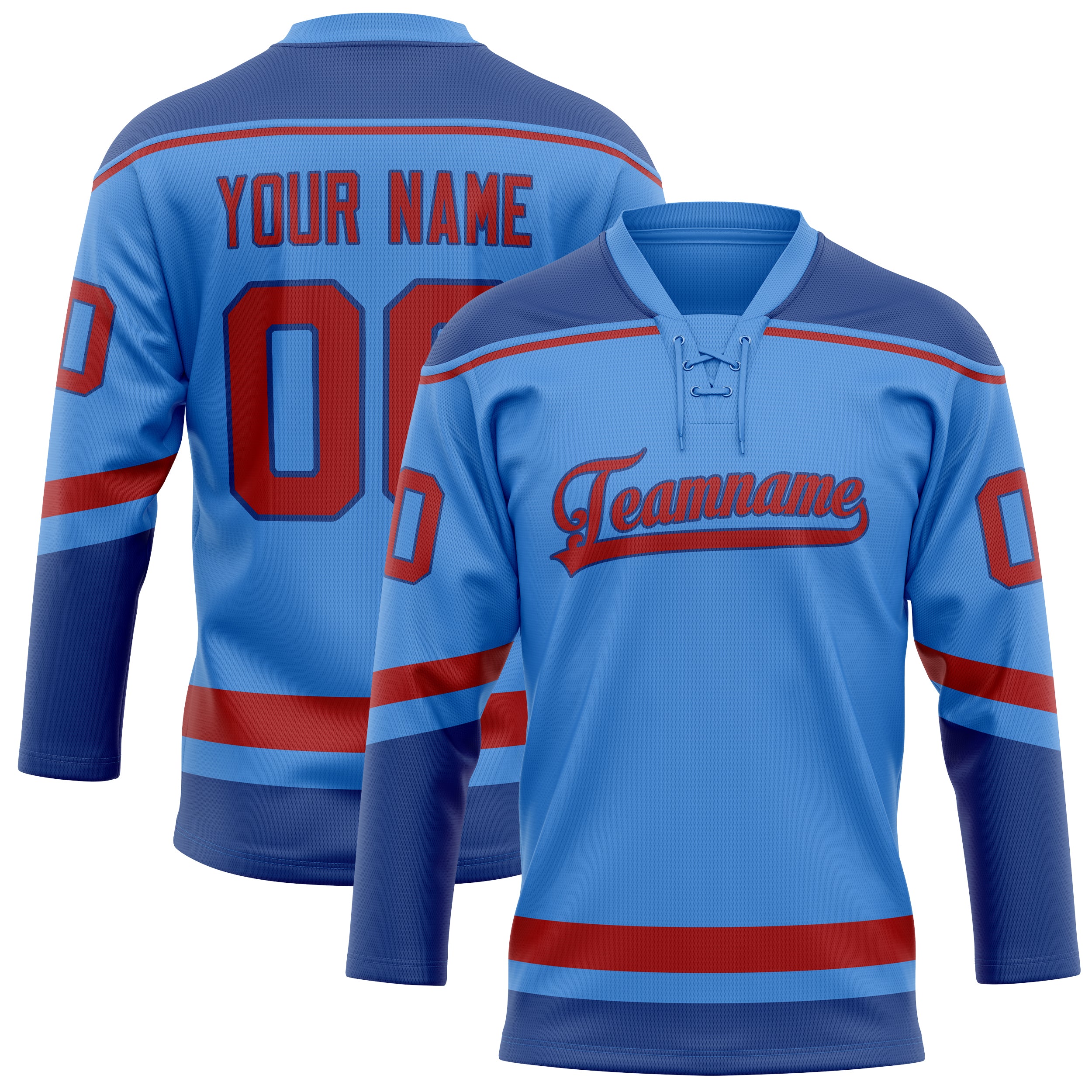 Maillot de hockey personnalisé bleu électrique et rouge uni