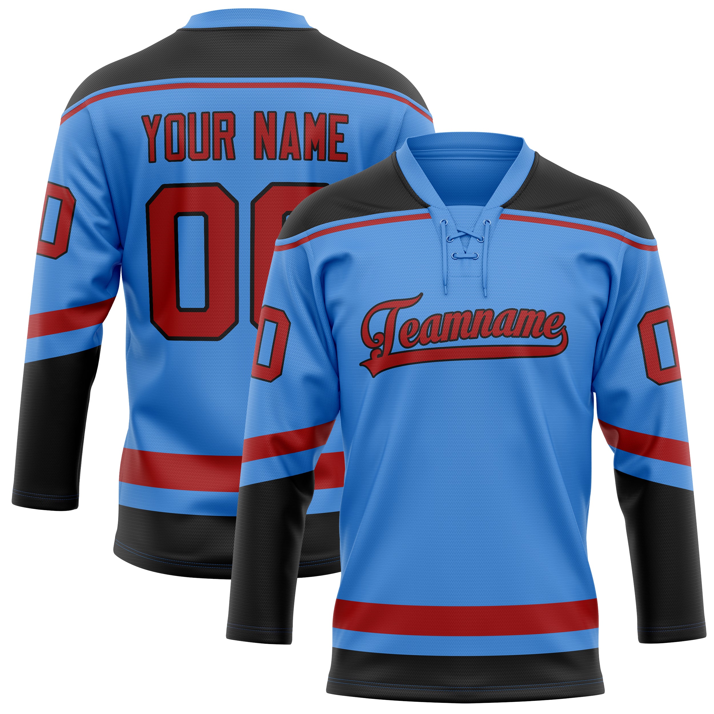 Maillot de hockey personnalisé bleu électrique et rouge uni