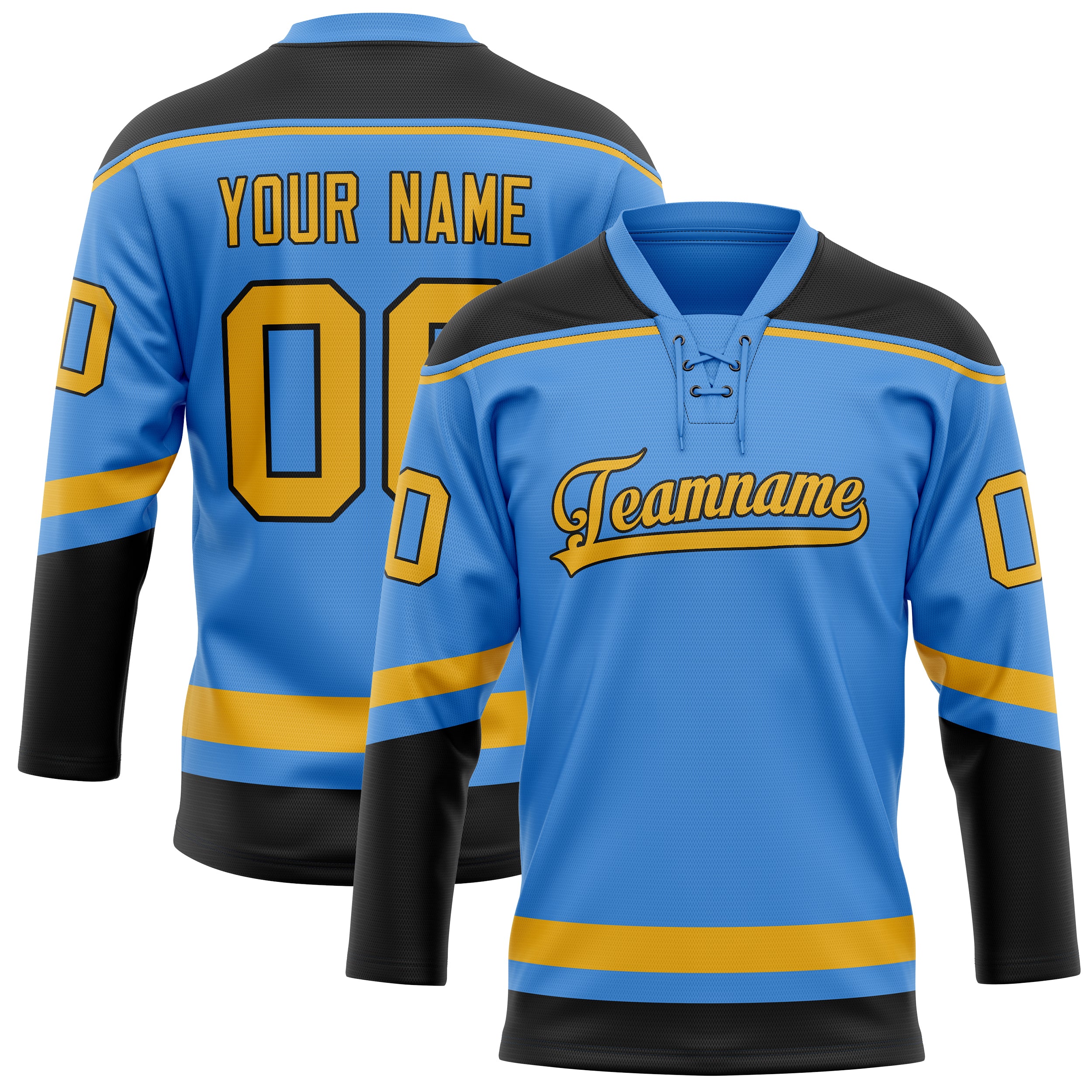 Maillot de hockey personnalisé bleu électrique et or uni