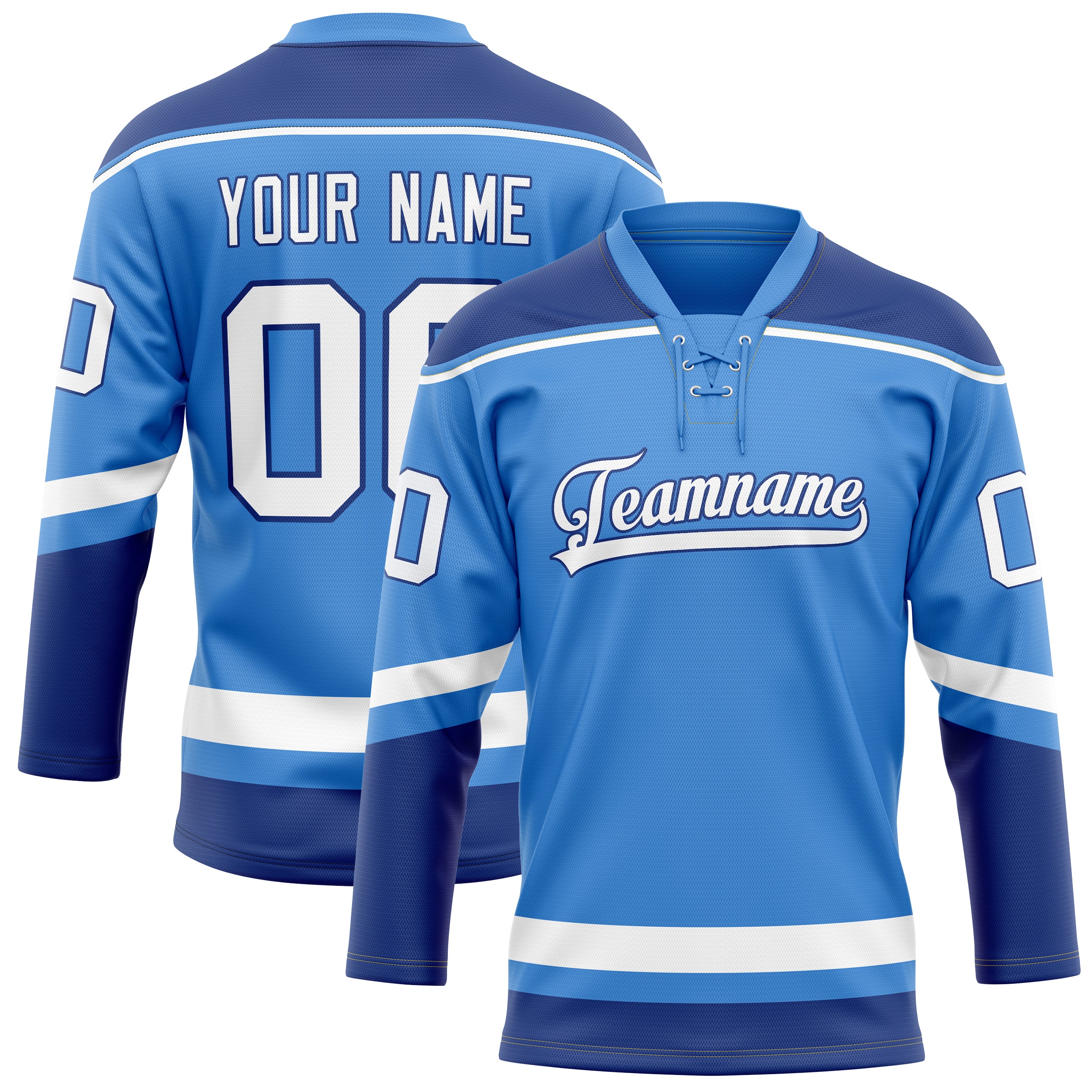 Maillot de hockey personnalisé bleu électrique et marine uni