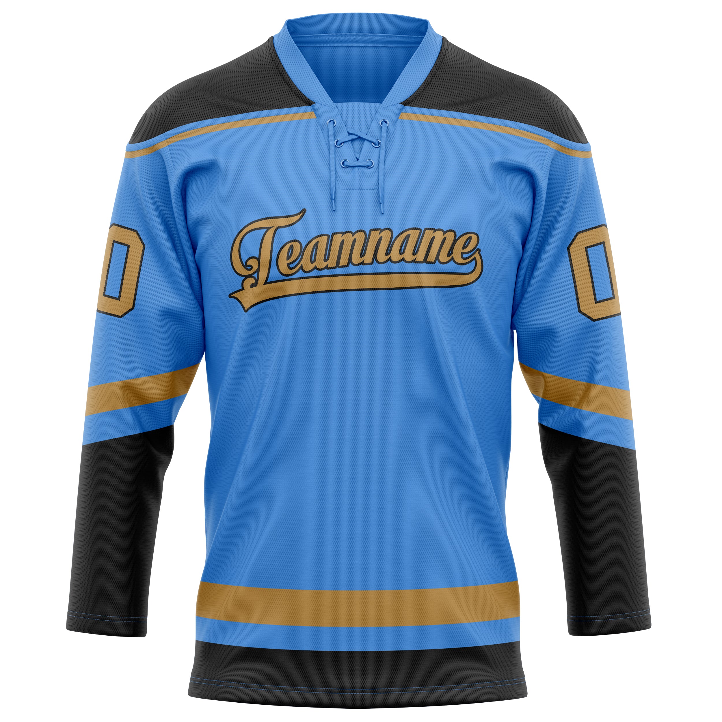 Maillot de hockey personnalisé bleu électrique et or vieilli uni