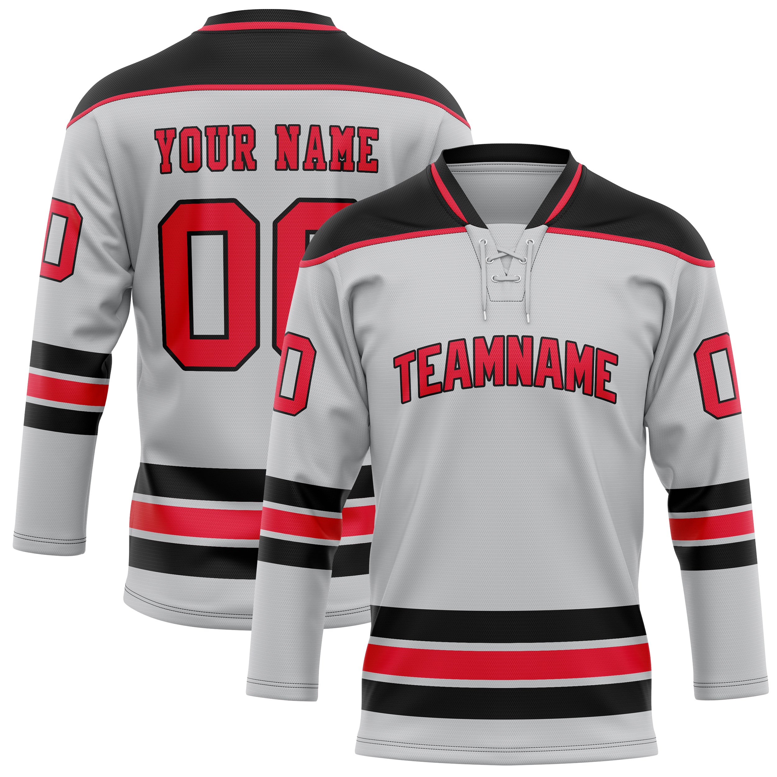 Maillot de hockey personnalisé gris et rouge uni