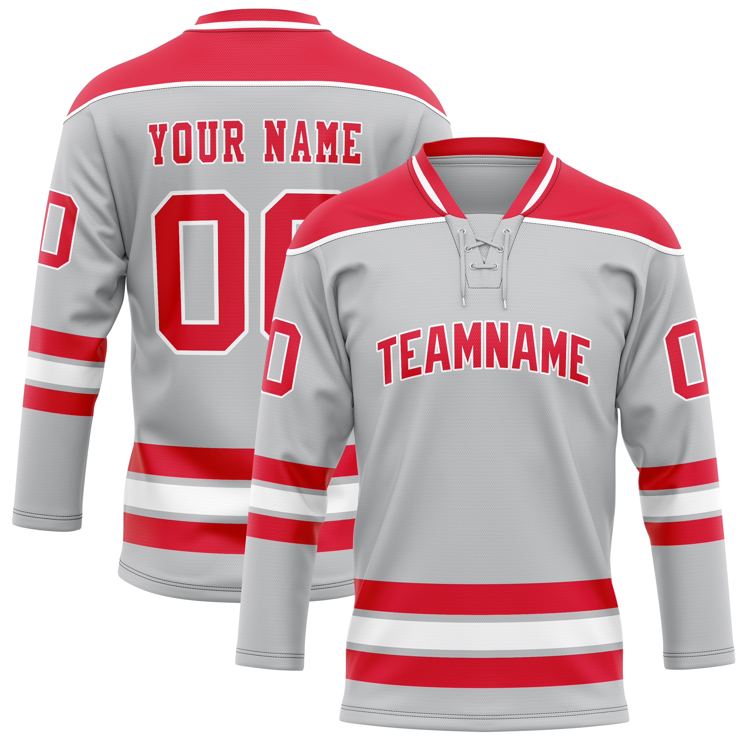 Maillot de hockey personnalisé gris et rouge uni