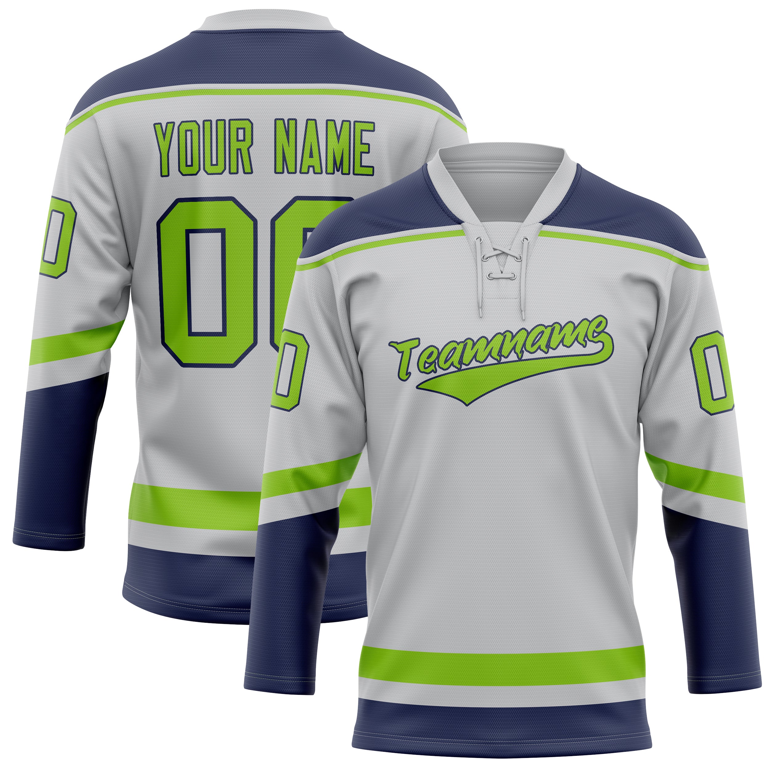 Maillot de hockey personnalisé gris fluo et vert uni