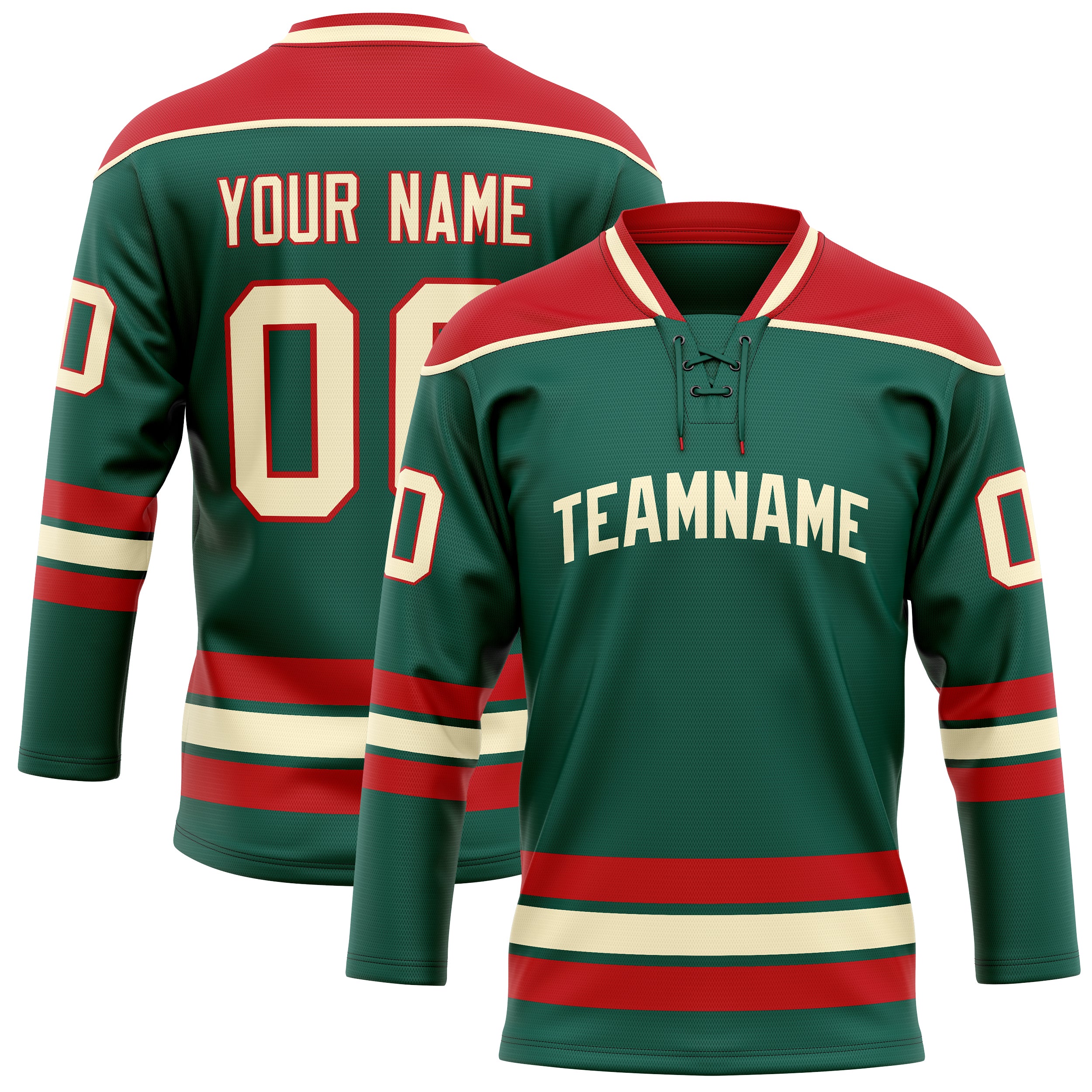 Maillot de hockey personnalisé vert et rouge uni