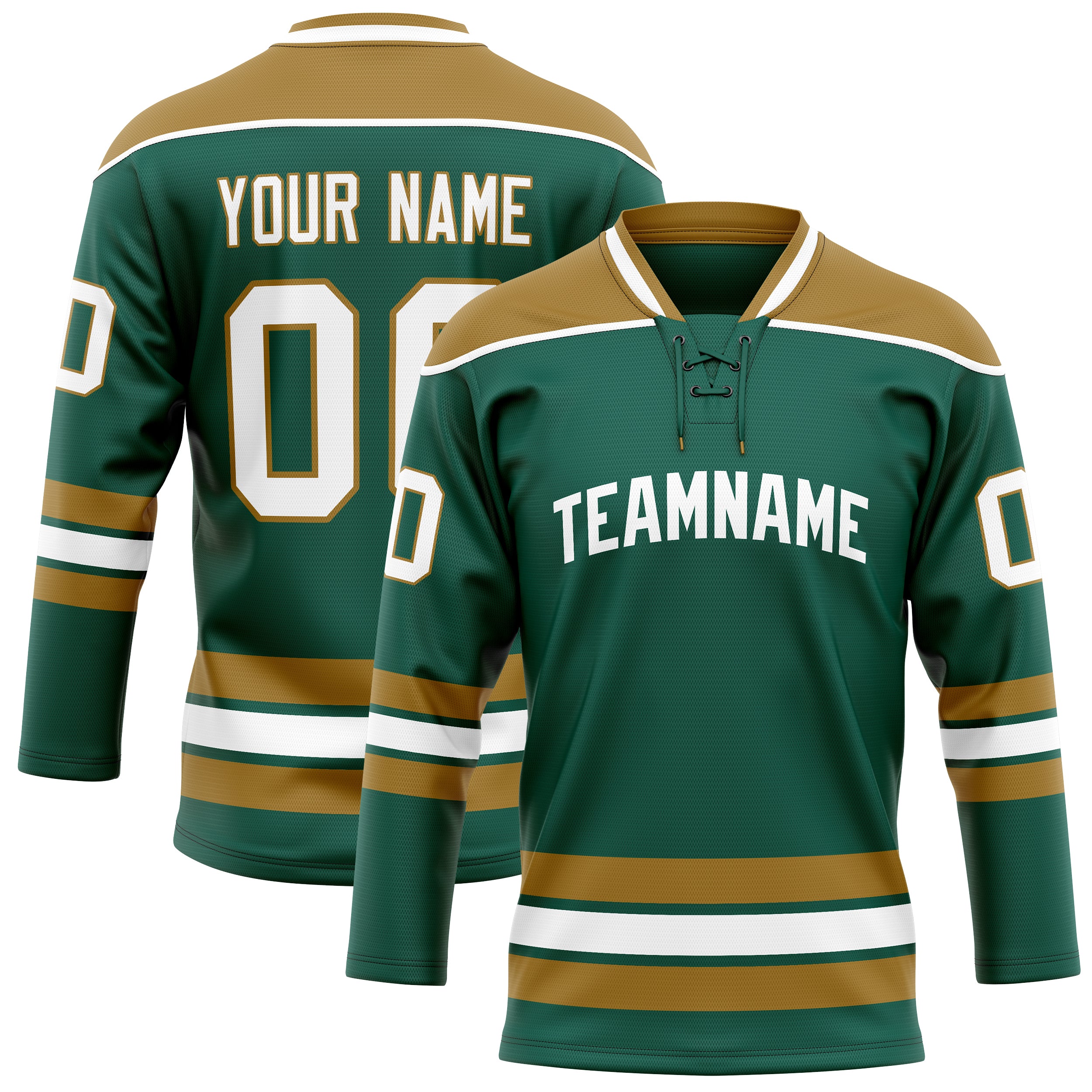 Maillot de hockey personnalisé vert et or uni