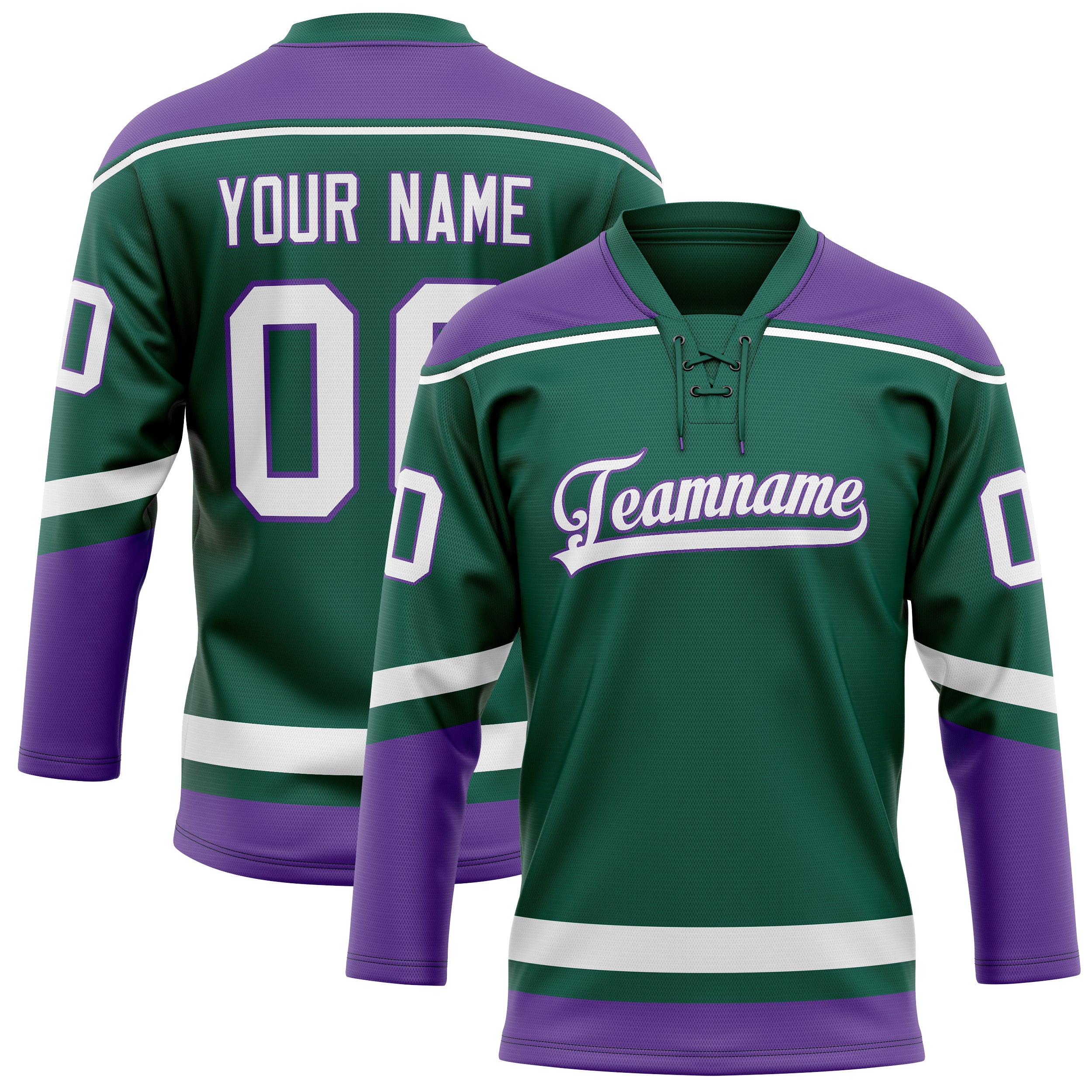 Maillot de hockey personnalisé vert et violet uni