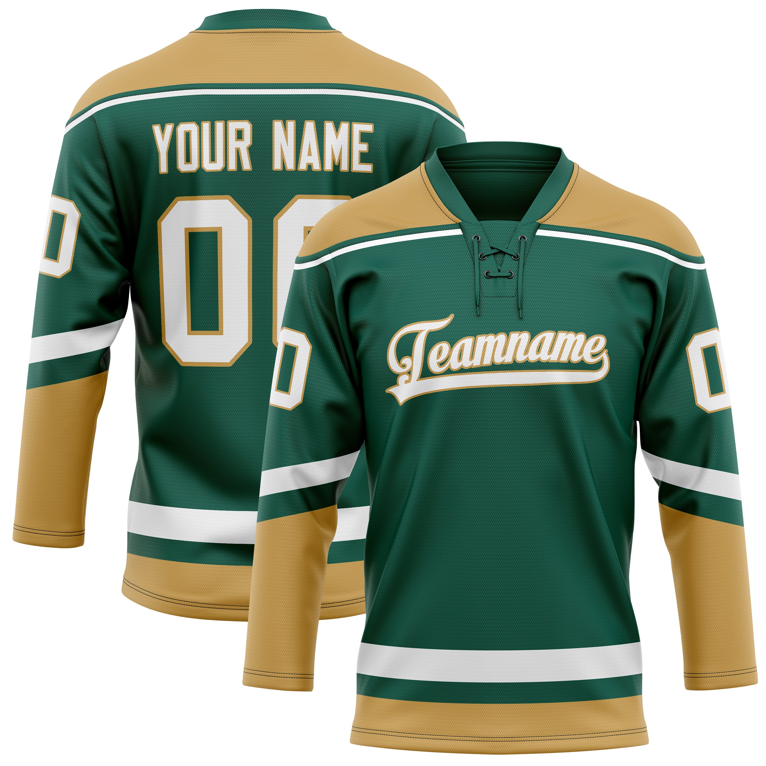 Maillot de hockey personnalisé vert et or uni