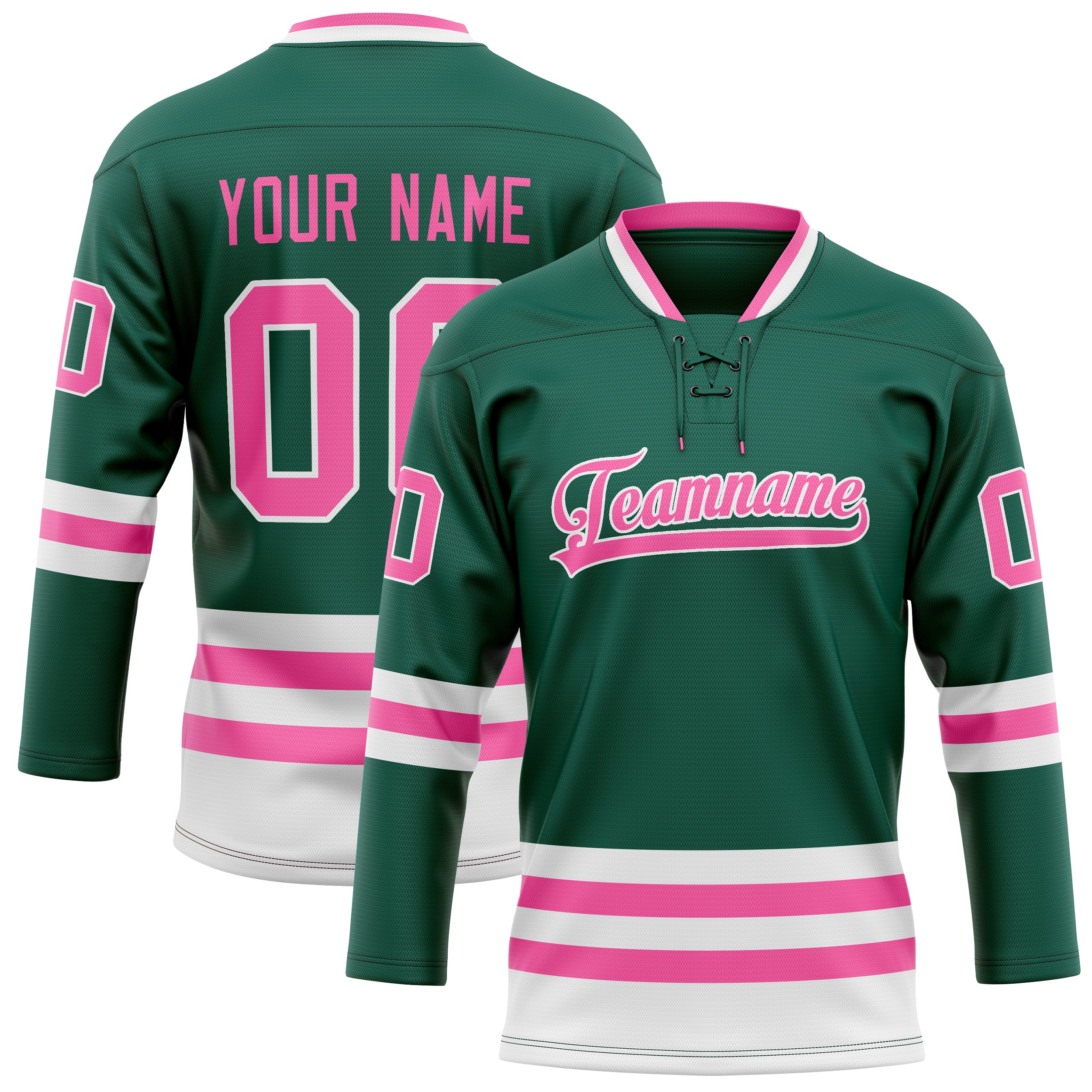 Maillot de hockey personnalisé vert et rose uni