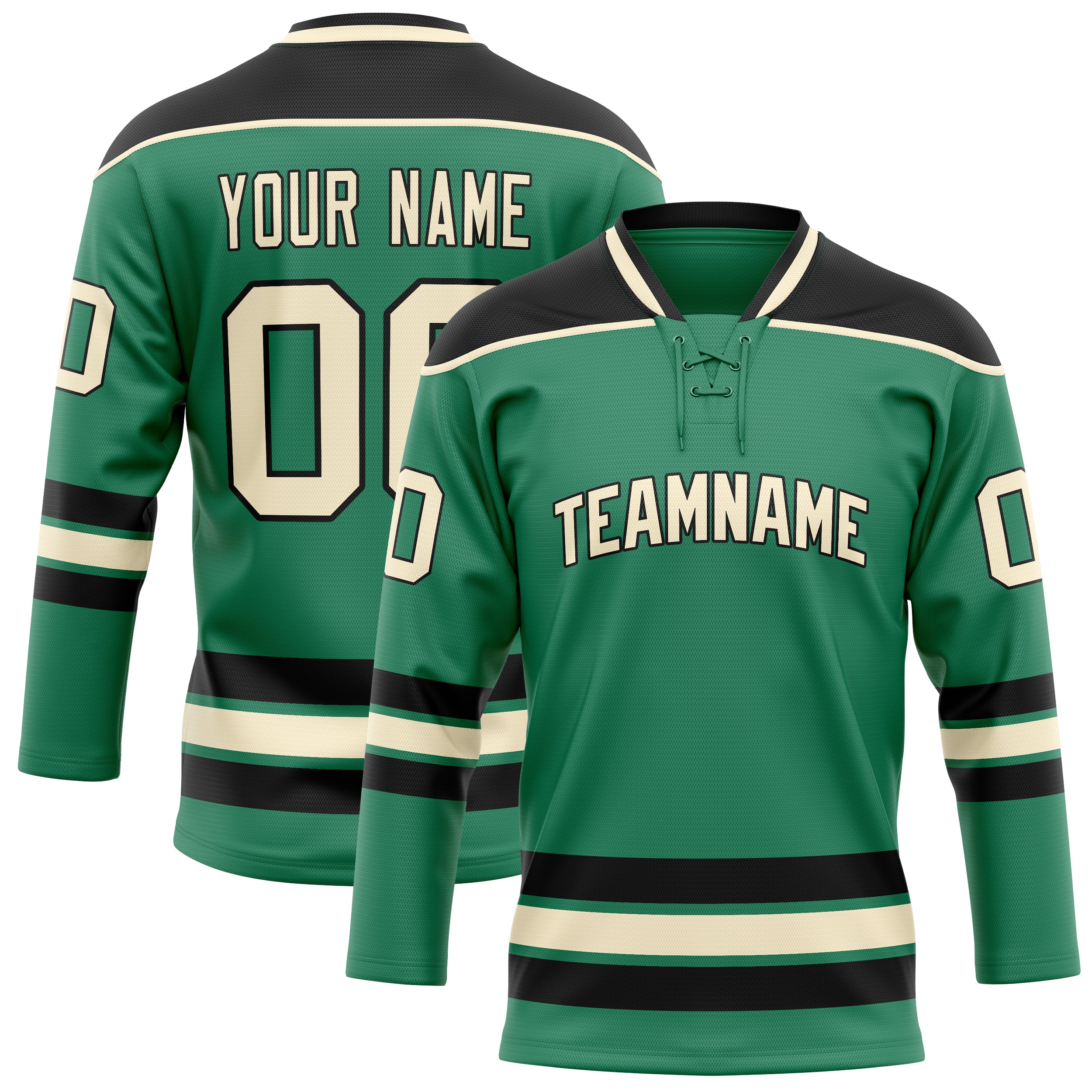 Custom Green Cream Solid Colour Hockey Jersey