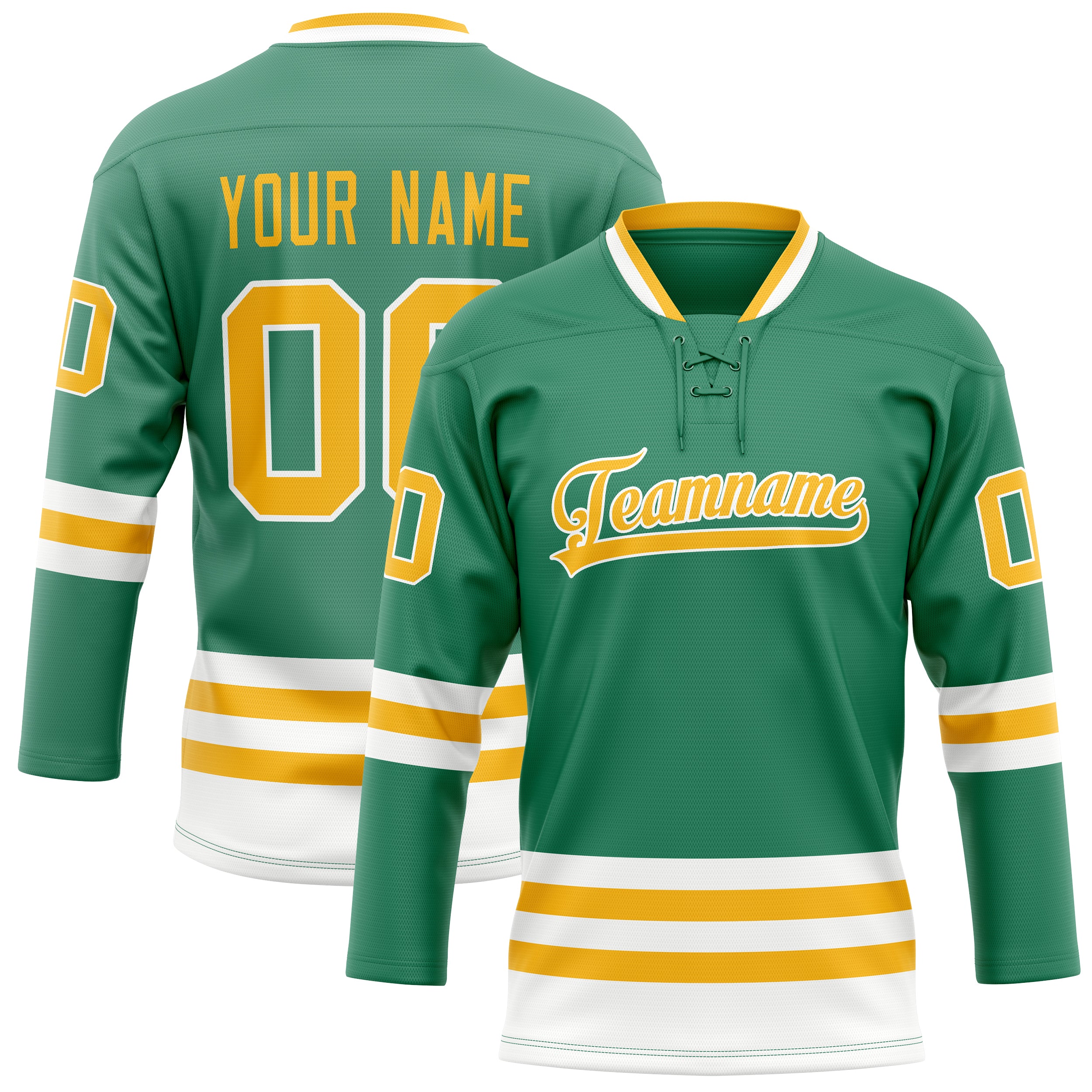 Custom Green Gold Solid Colour Hockey Jersey