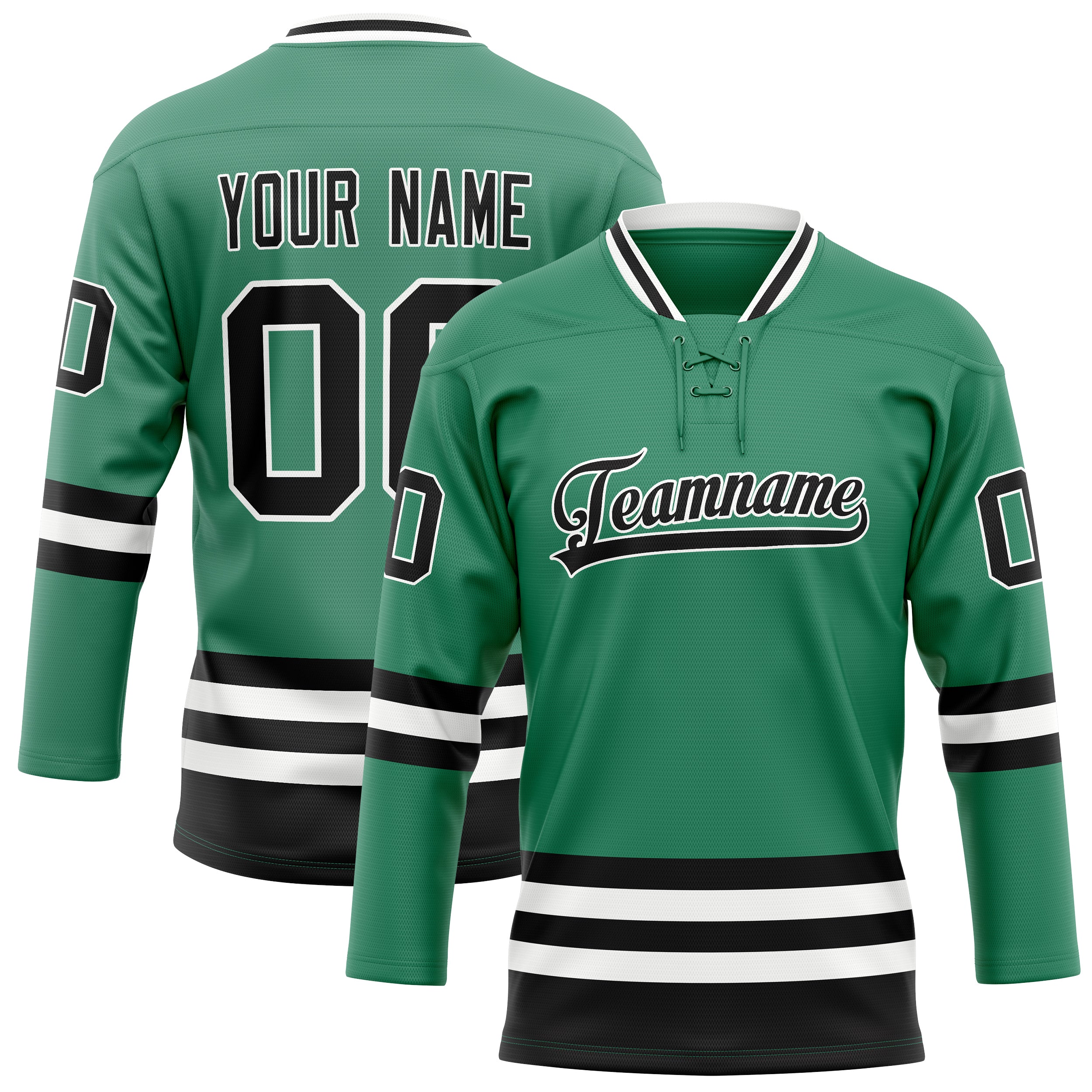 Custom Green Black Solid Colour Hockey Jersey