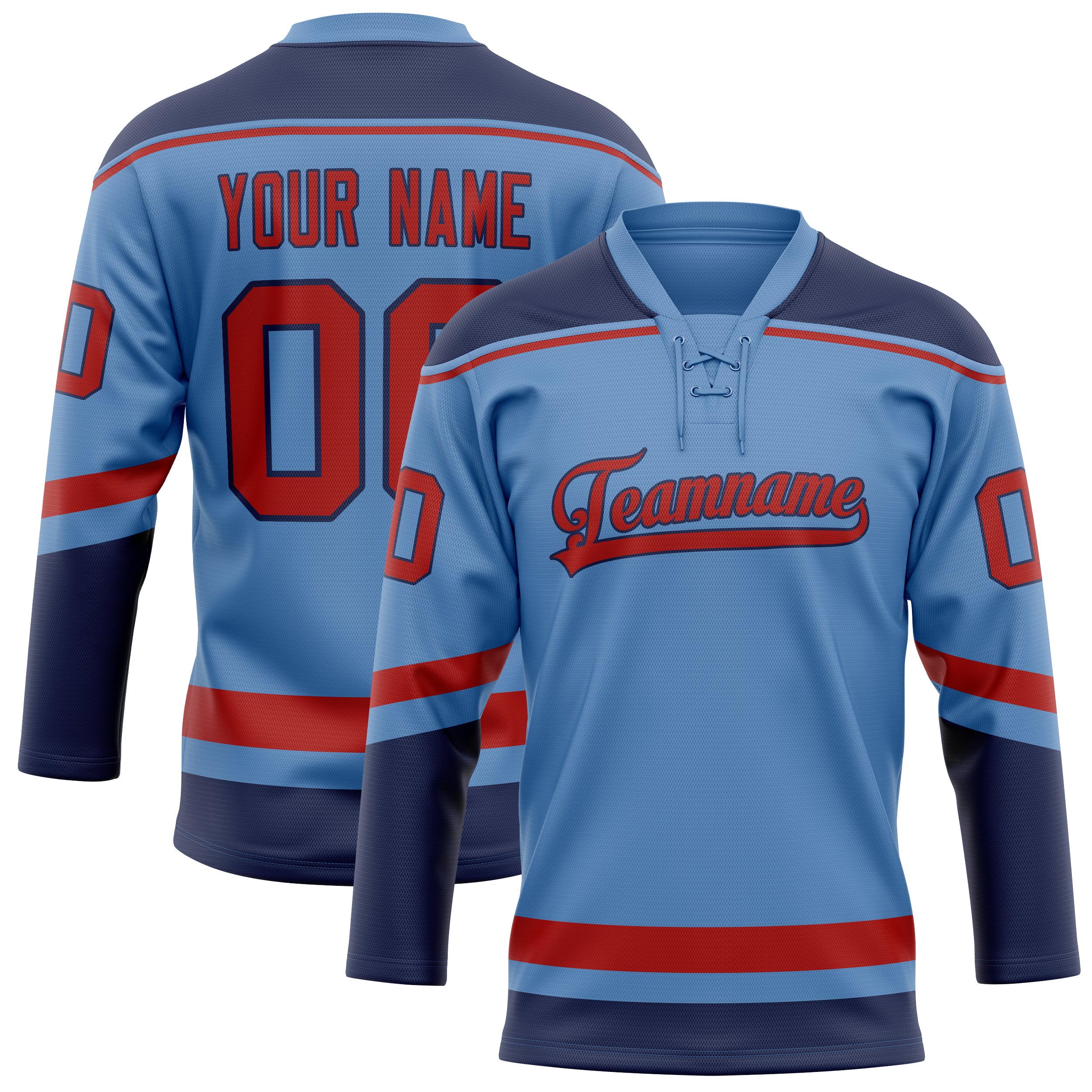 Maillot de hockey personnalisé bleu clair et rouge uni