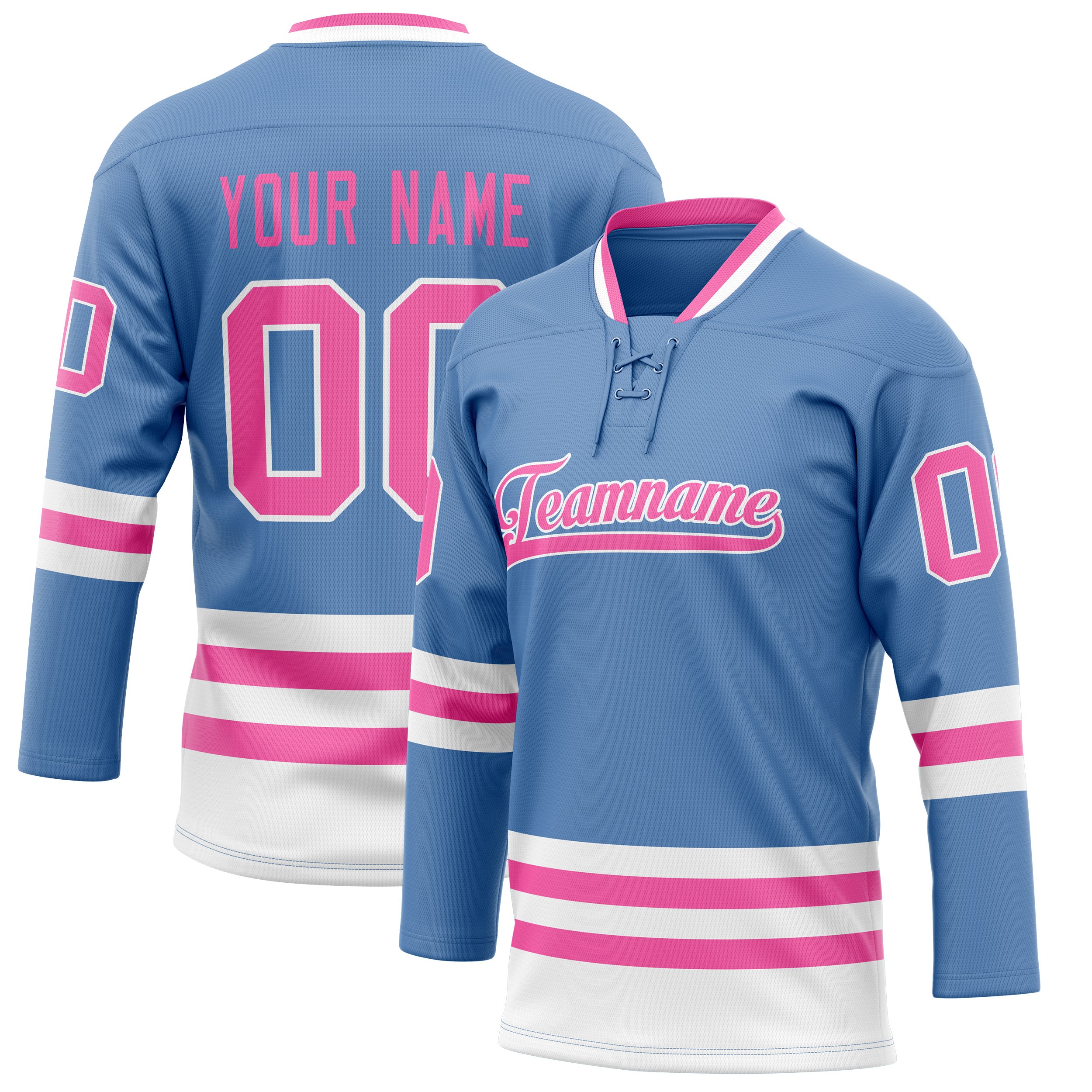 Maillot de hockey personnalisé bleu clair et rose uni