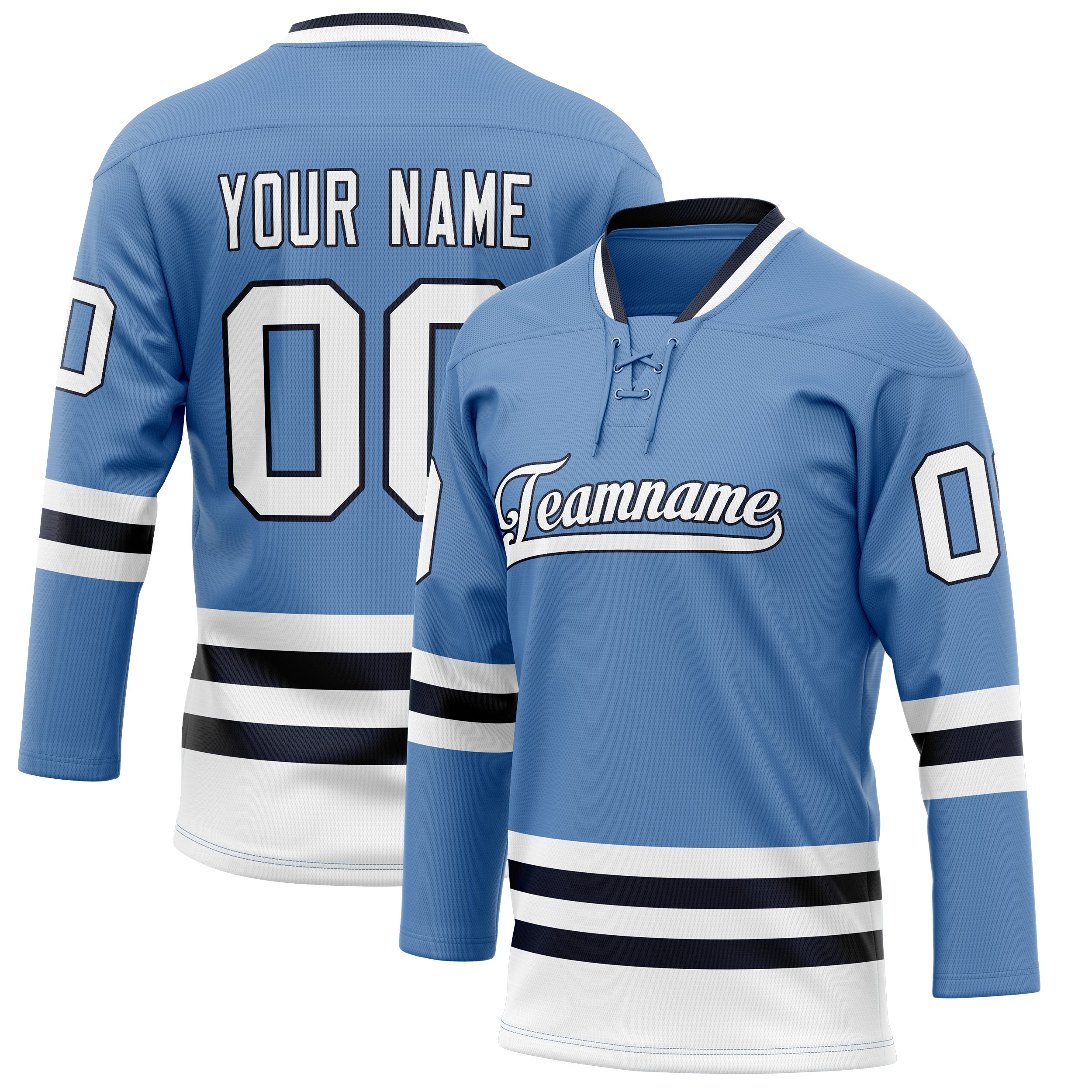 Maillot de hockey personnalisé bleu clair et noir uni