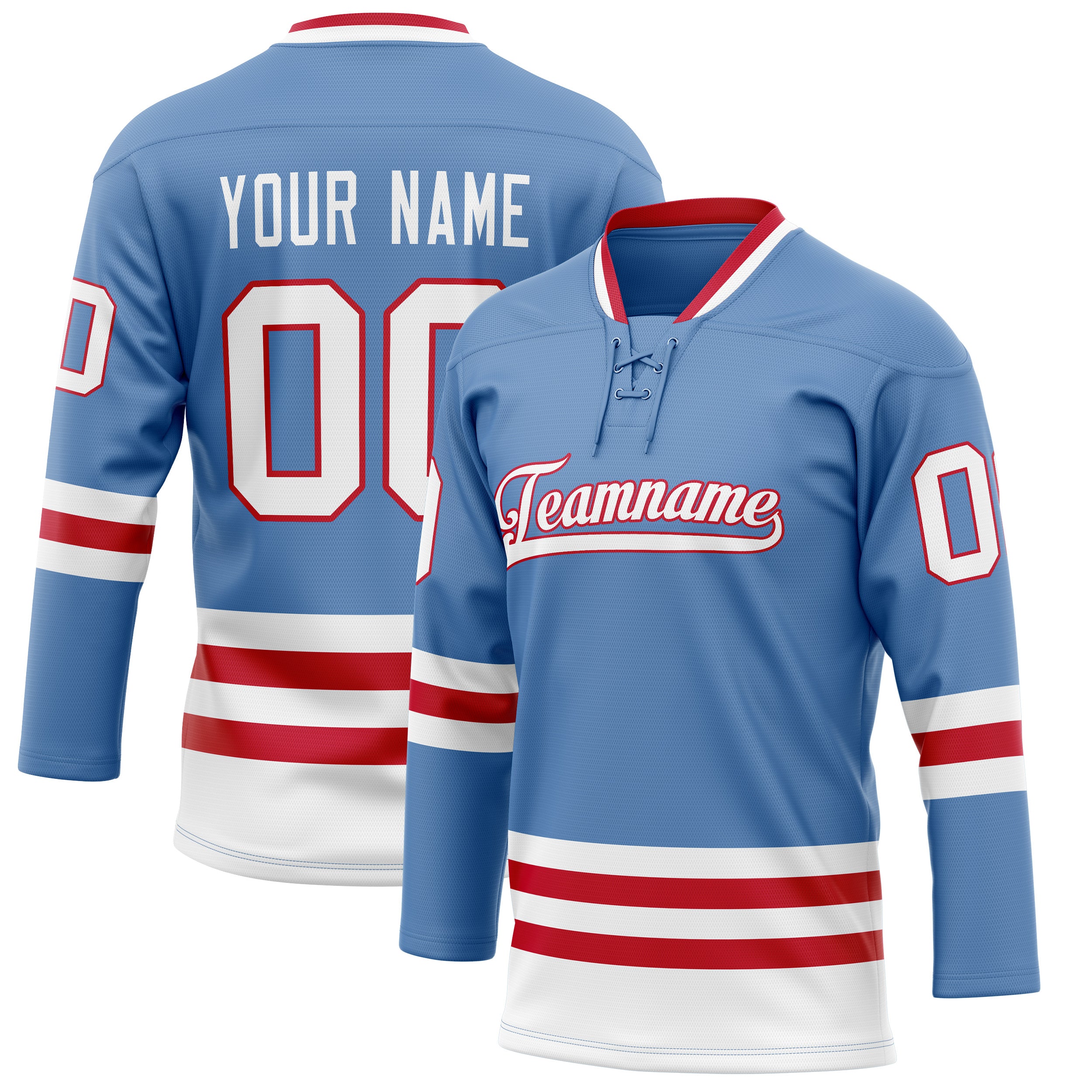Maillot de hockey personnalisé bleu clair et rouge uni