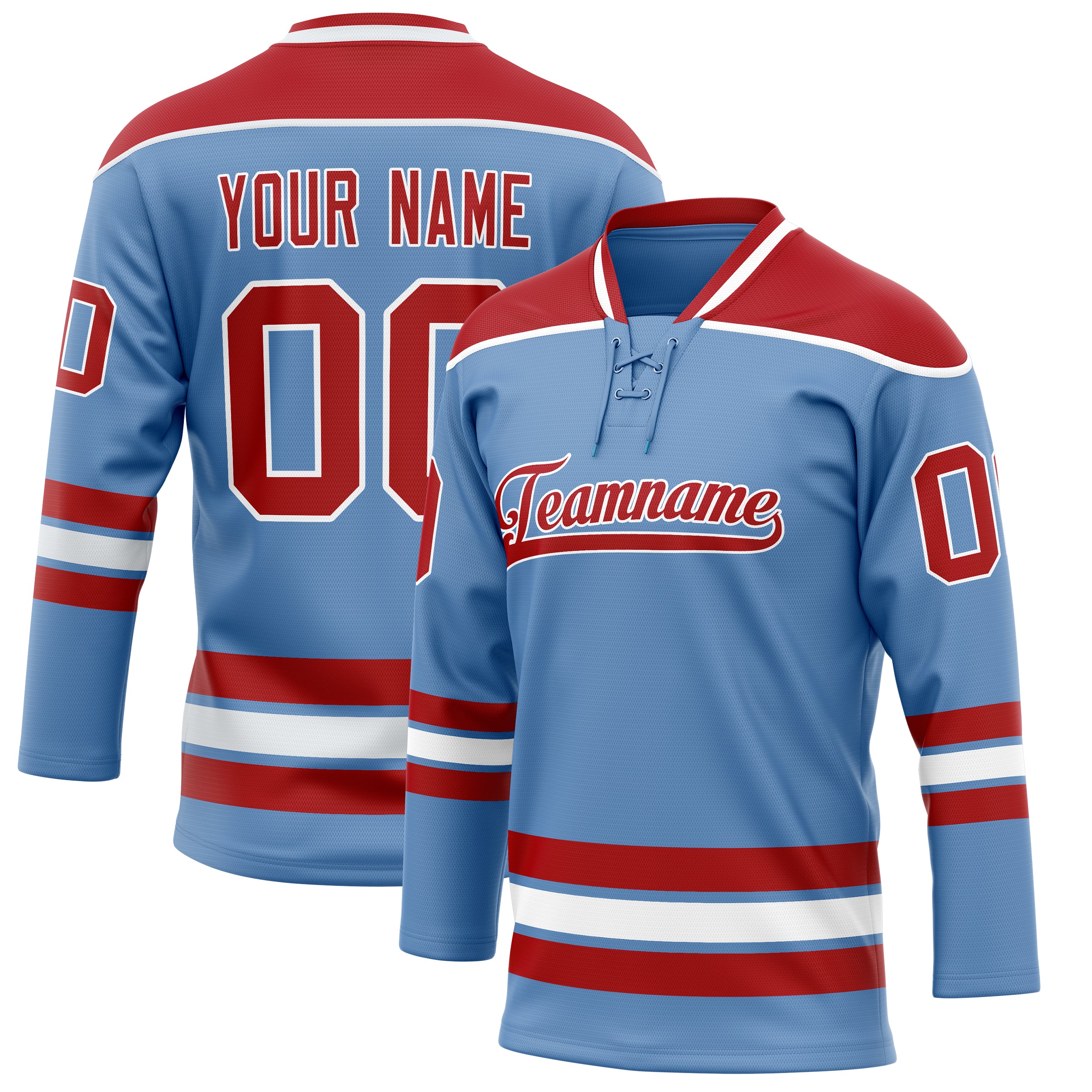 Maillot de hockey personnalisé bleu clair et rouge uni