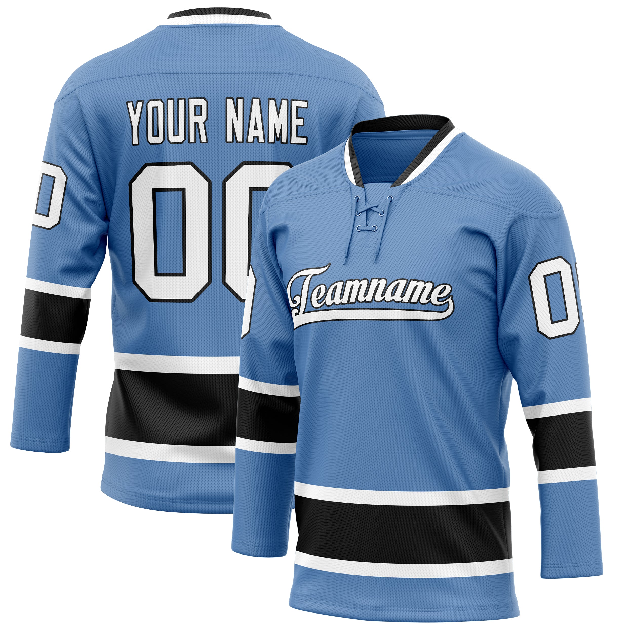 Maillot de hockey personnalisé bleu clair et noir uni