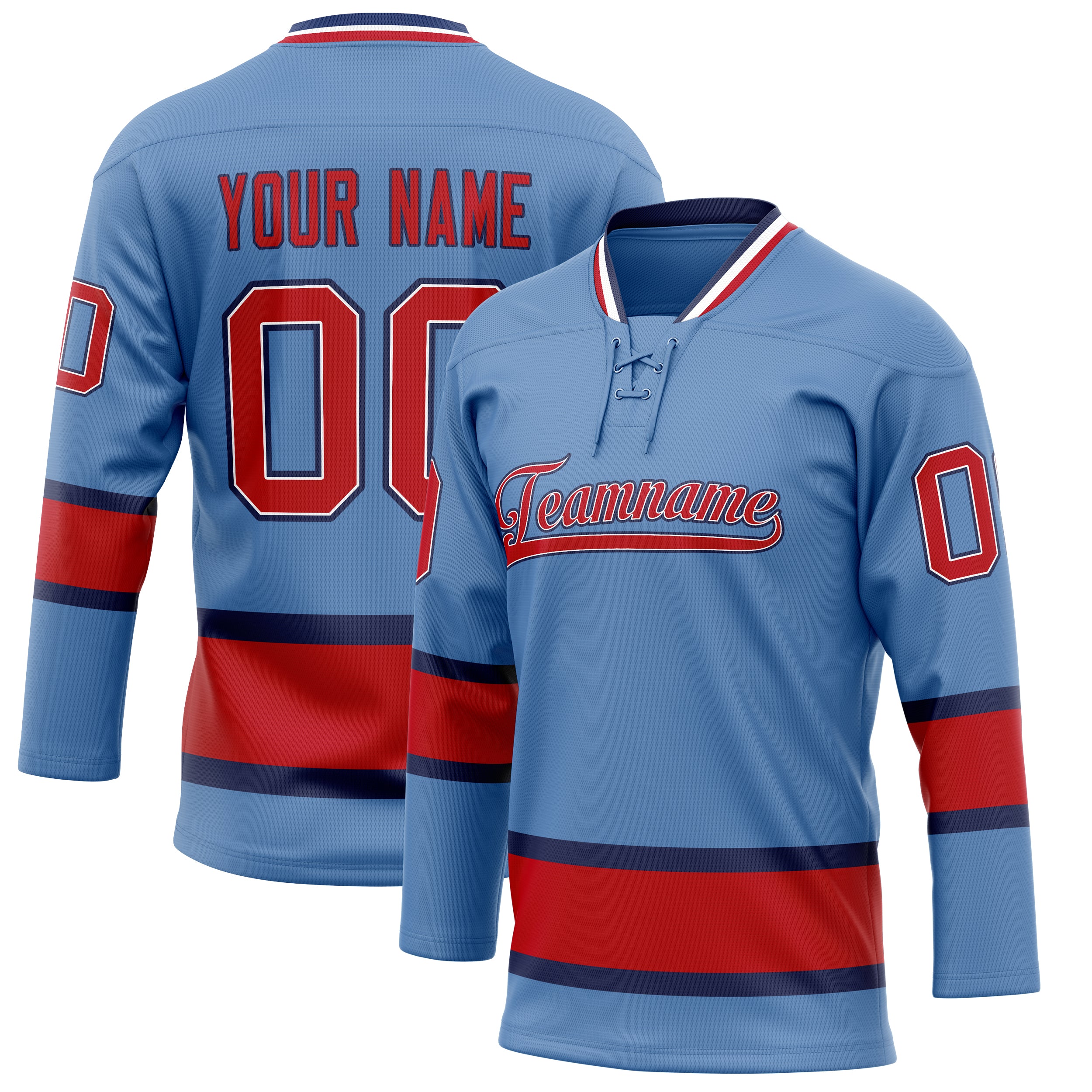 Maillot de hockey personnalisé bleu clair et rouge uni