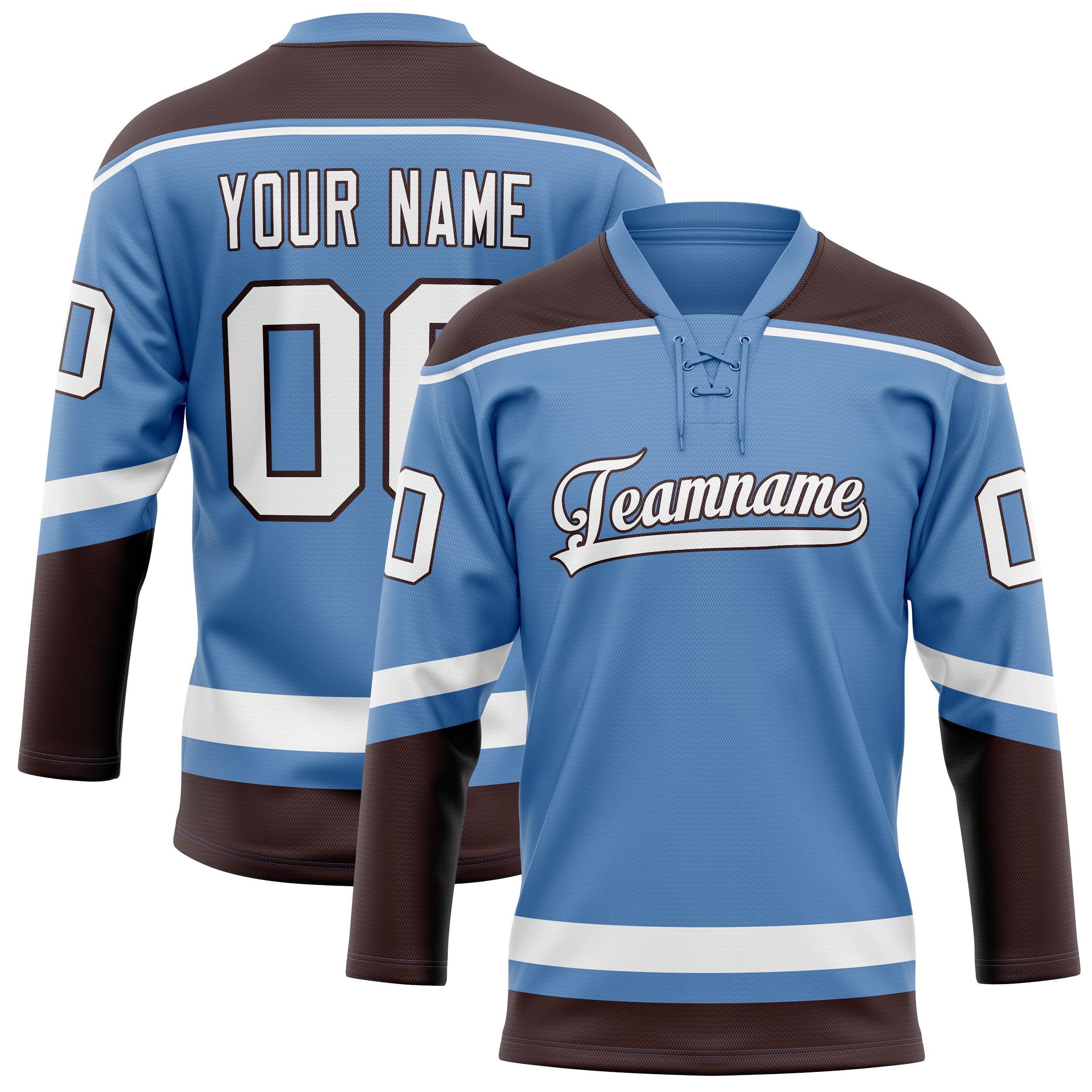 Maillot de hockey personnalisé bleu clair et marron uni