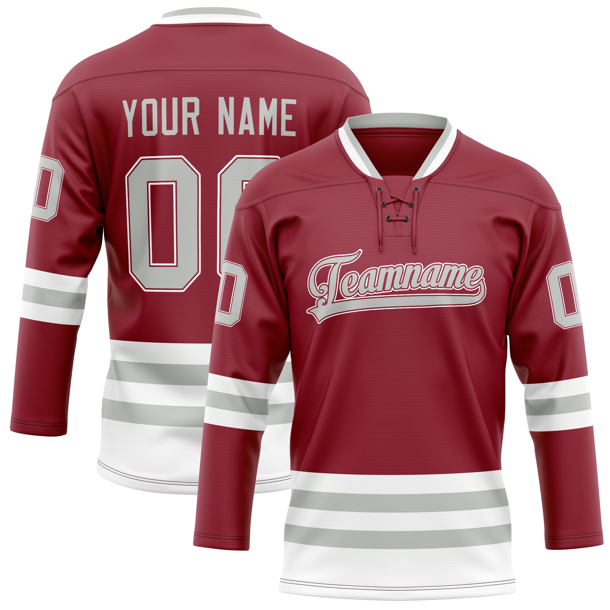 Maillot de hockey personnalisé bordeaux et gris uni